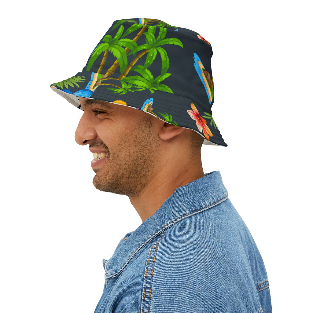 Anchor & Horizon Blue Tropical Nautical Bucket Hat – By Christian Surf Wear | Vibrant AOP Floral Vacation Hat, Beachwear & Travel Accessory