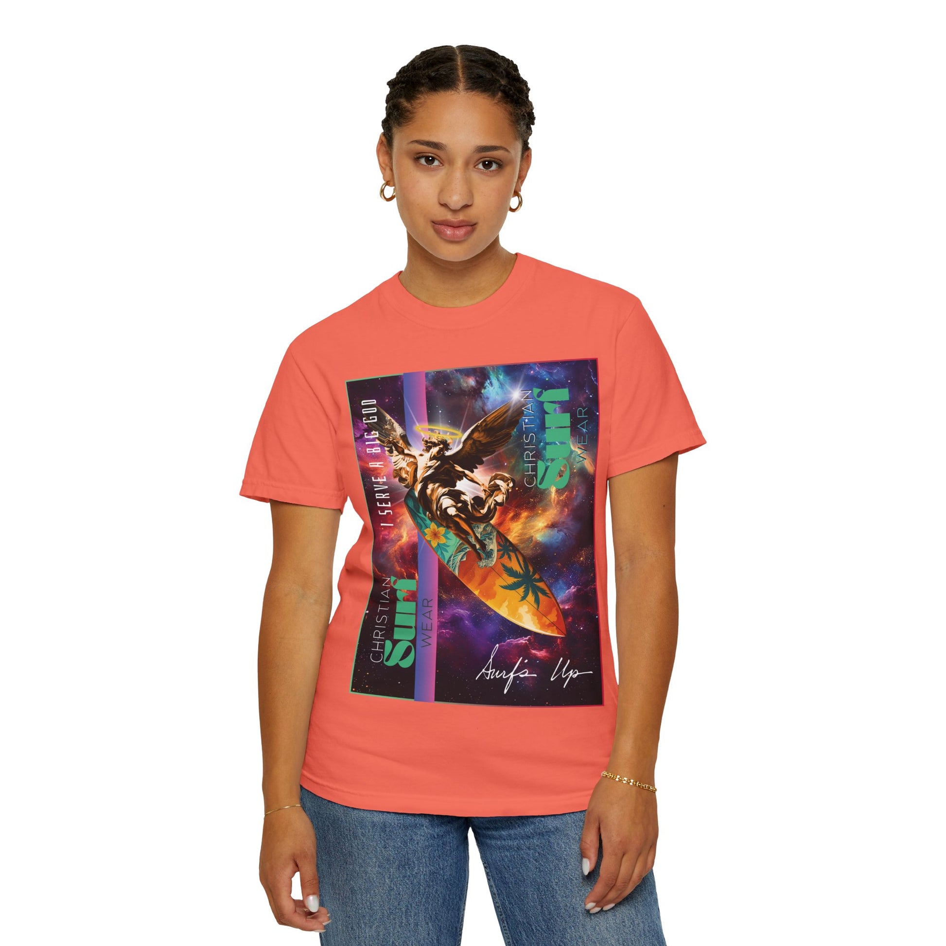Christian Surf Wear Vibrant Surfing T-Shirt, Stylish Beachwear, Unisex Graphic Tee, Summer Outfit, Gift for Surfers, Casual Wear, Colorful Apparel