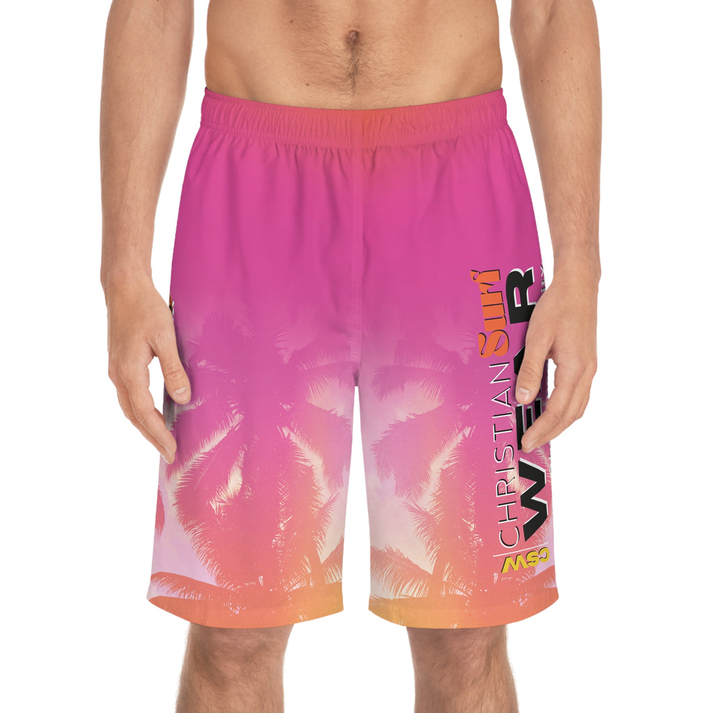 Christian Surf Wear Palm Tree Men's Board Shorts