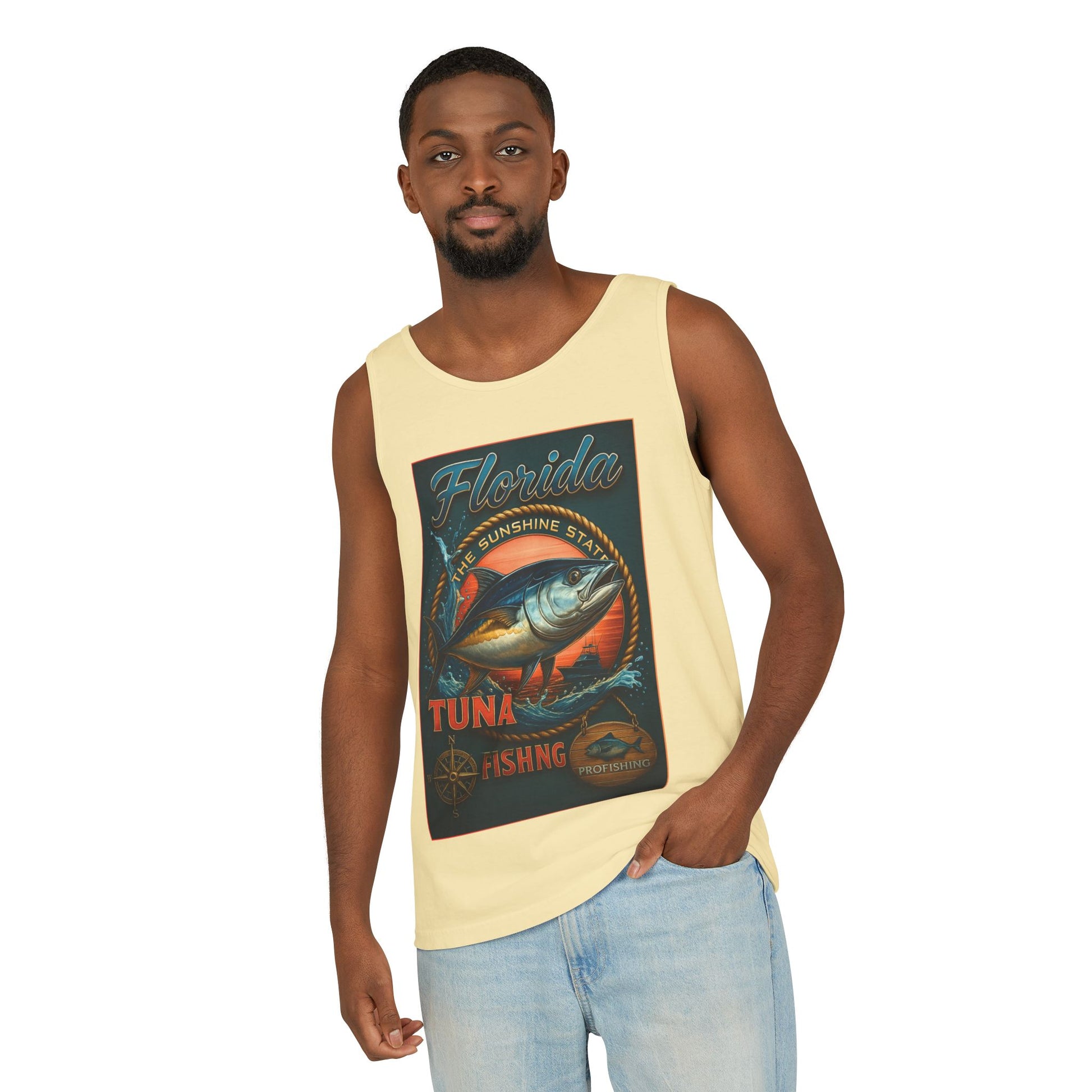 Vintage Florida Tuna Fishing Tank Top, Unisex Summer Beachwear, Surfing Gift for Fishermen, Surf Apparel, Vacation Outfit