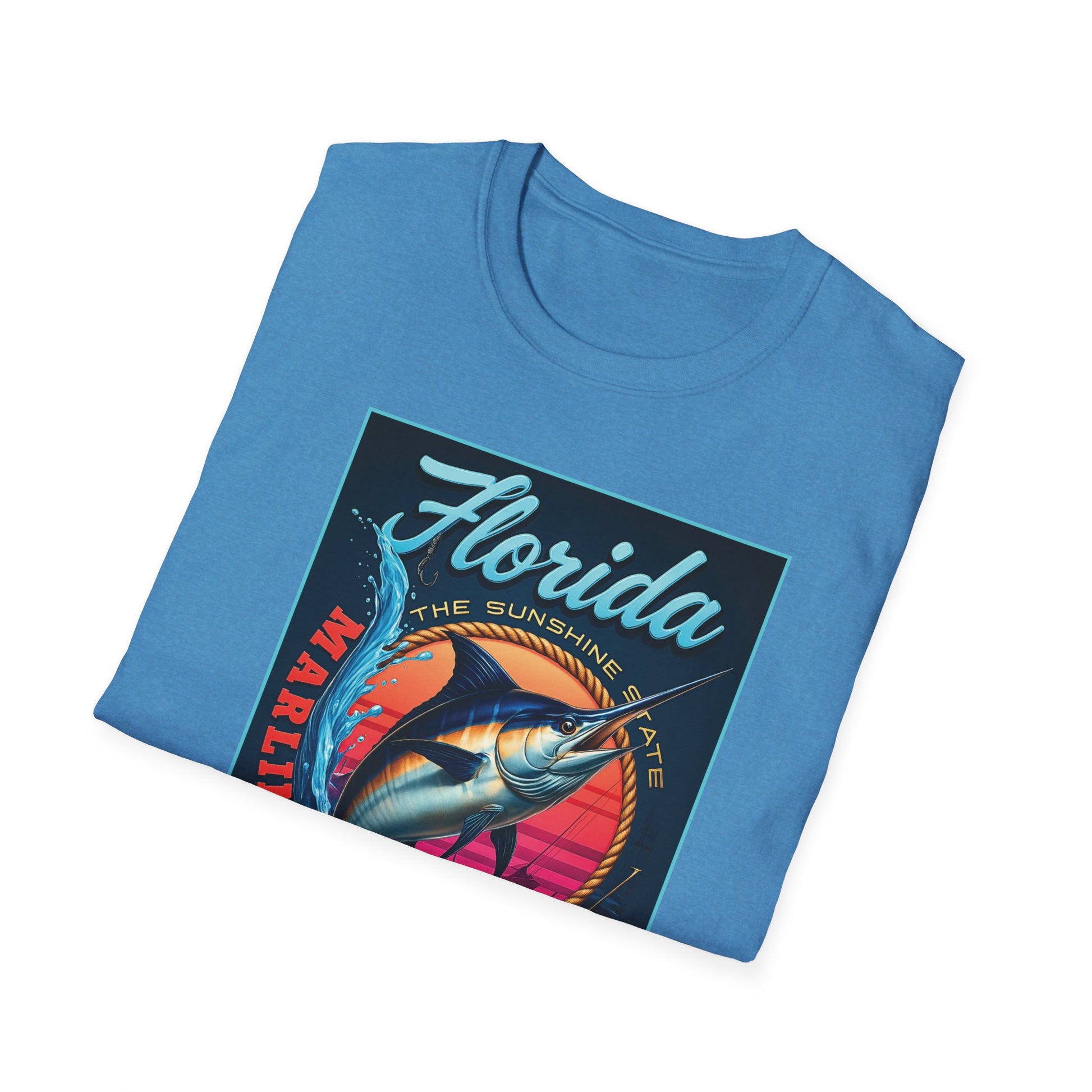 Marlin Graphic Dominion Deep - Unisex Softstyle T-Shirt Florida Marlin Fishing Tee Surfwear | Christian Ocean Apparel, Bold Pursuit Prophetic Vision Divine
