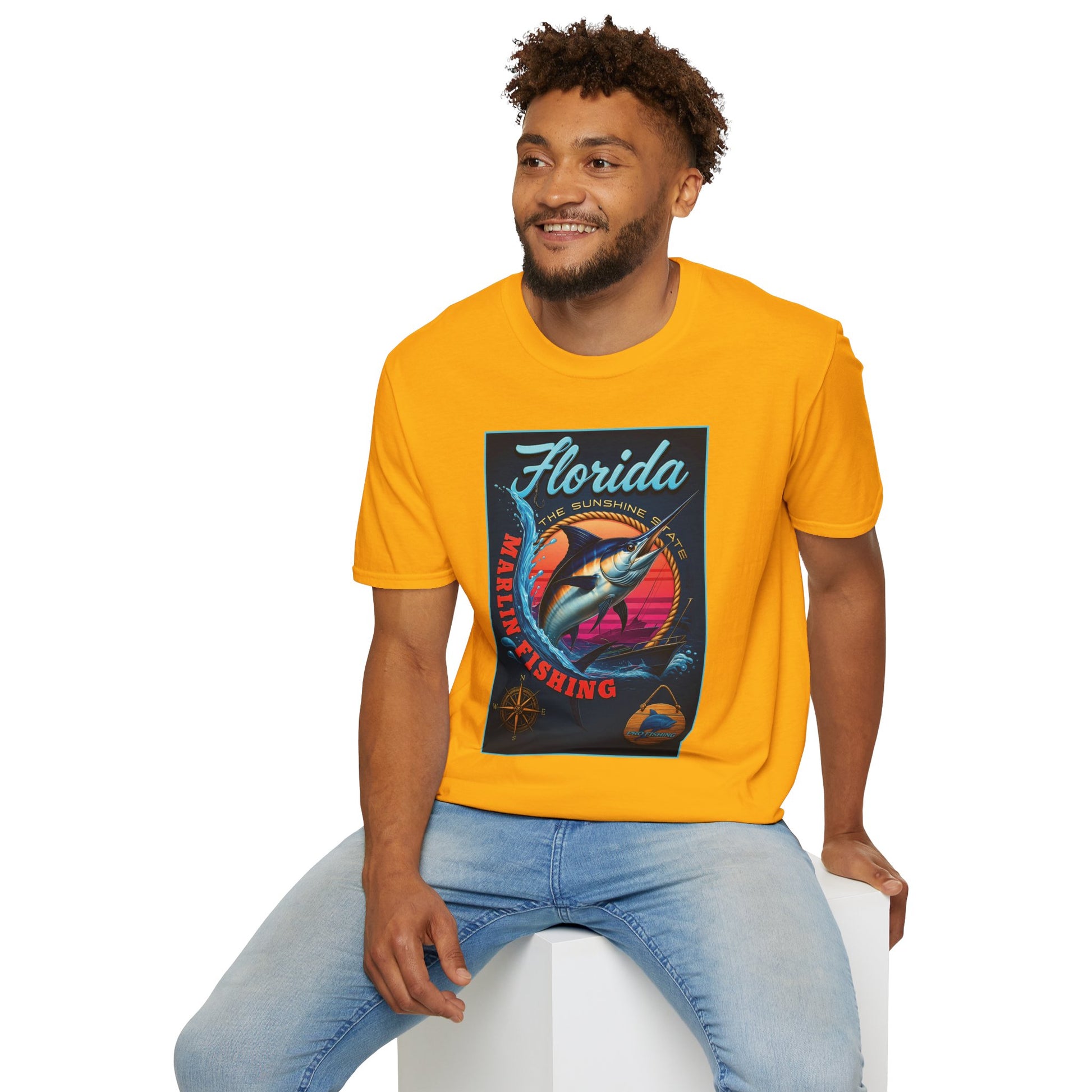 Marlin Graphic Dominion Deep - Unisex Softstyle T-Shirt Florida Marlin Fishing Tee Surfwear | Christian Ocean Apparel, Bold Pursuit Prophetic Vision Divine