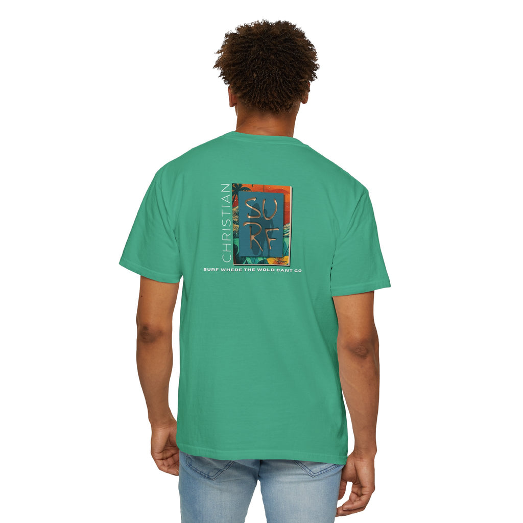 Street Wear Vintage Surf Board Graphic Art Work Unisex T-Shirt - Christian Surf Wear 'Move By Faith' Collection