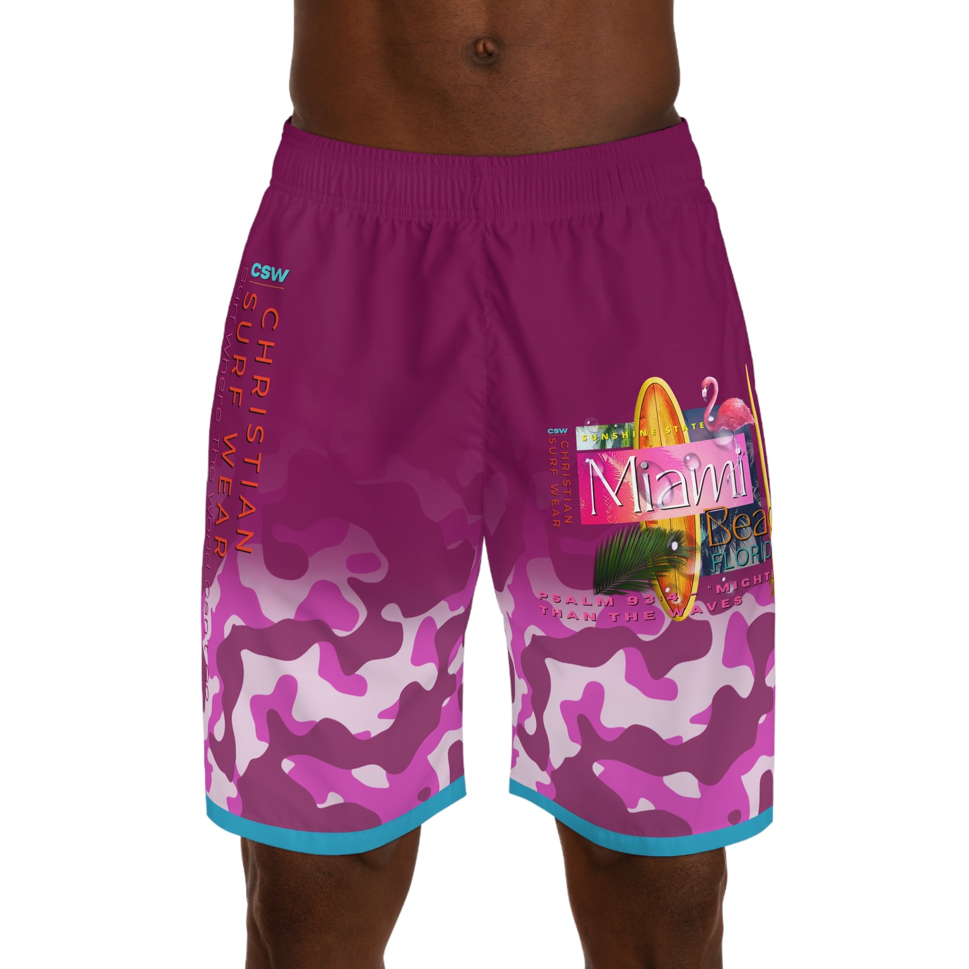 Christian Surf Wear Vintage Militant Men's Surf Style Jogger Shorts, Casual Athletic Wear, Beach Outing, Summer Vacation, Gift for Him, Colorful Swim Shorts