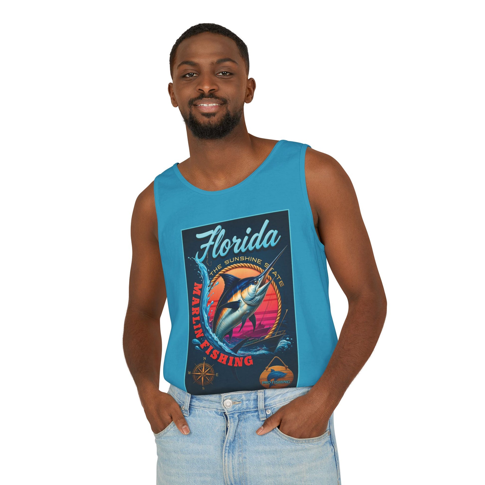Surf wear  Vintage Florida Fishing Graphic Tank Top, Unisex Summer Top, Beachwear, Surfing Apparel, Vacation Outfit, Gift for Fishermen