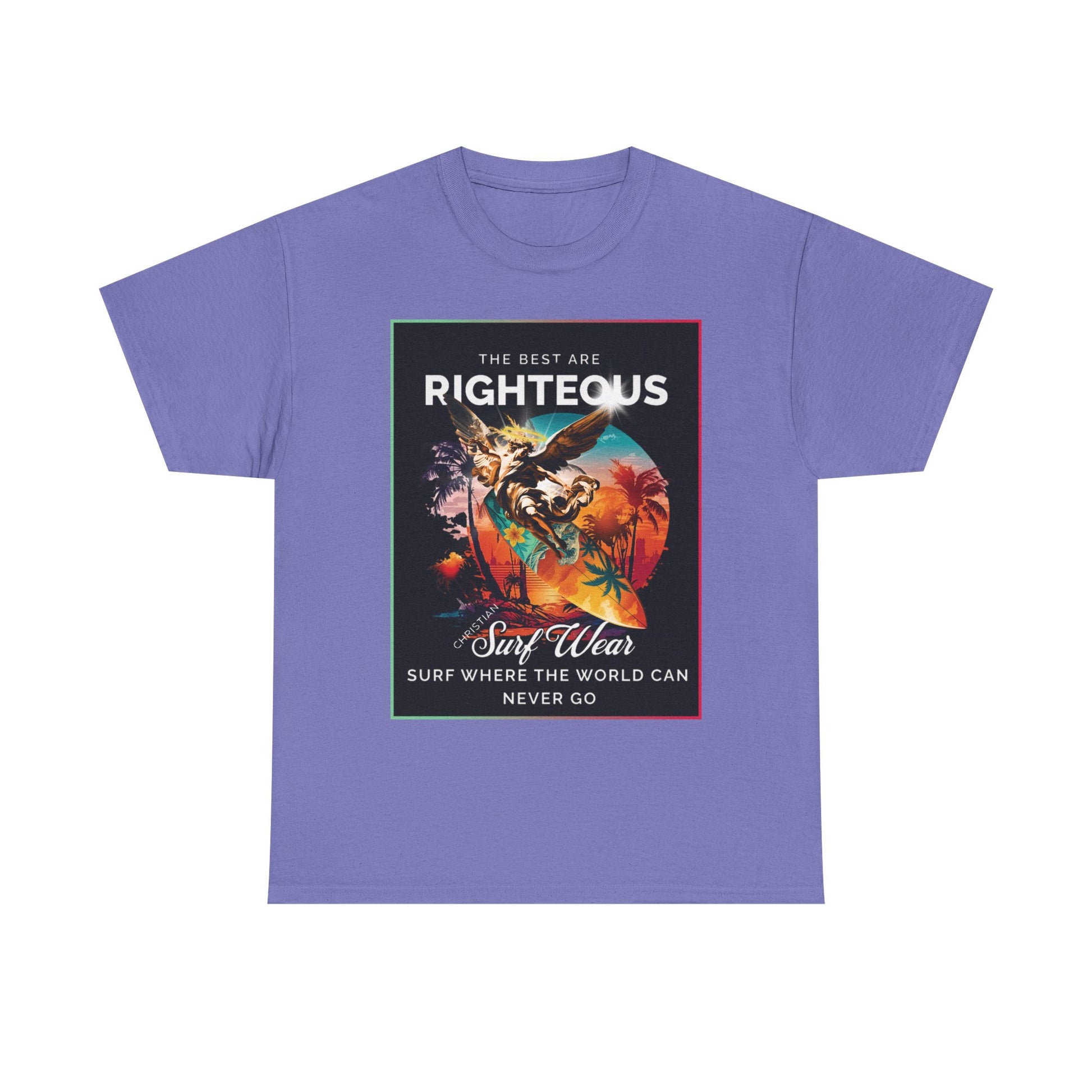 Angle at Work Surf Wear Vintage Beach Graphic - Angle riding a Surfboard Graphic Surfing Righteous Unisex Heavy Cotton Tee, Beachwear, Christian T-Shirt, Summer Fashion, Casual Style, Gift for Surfers