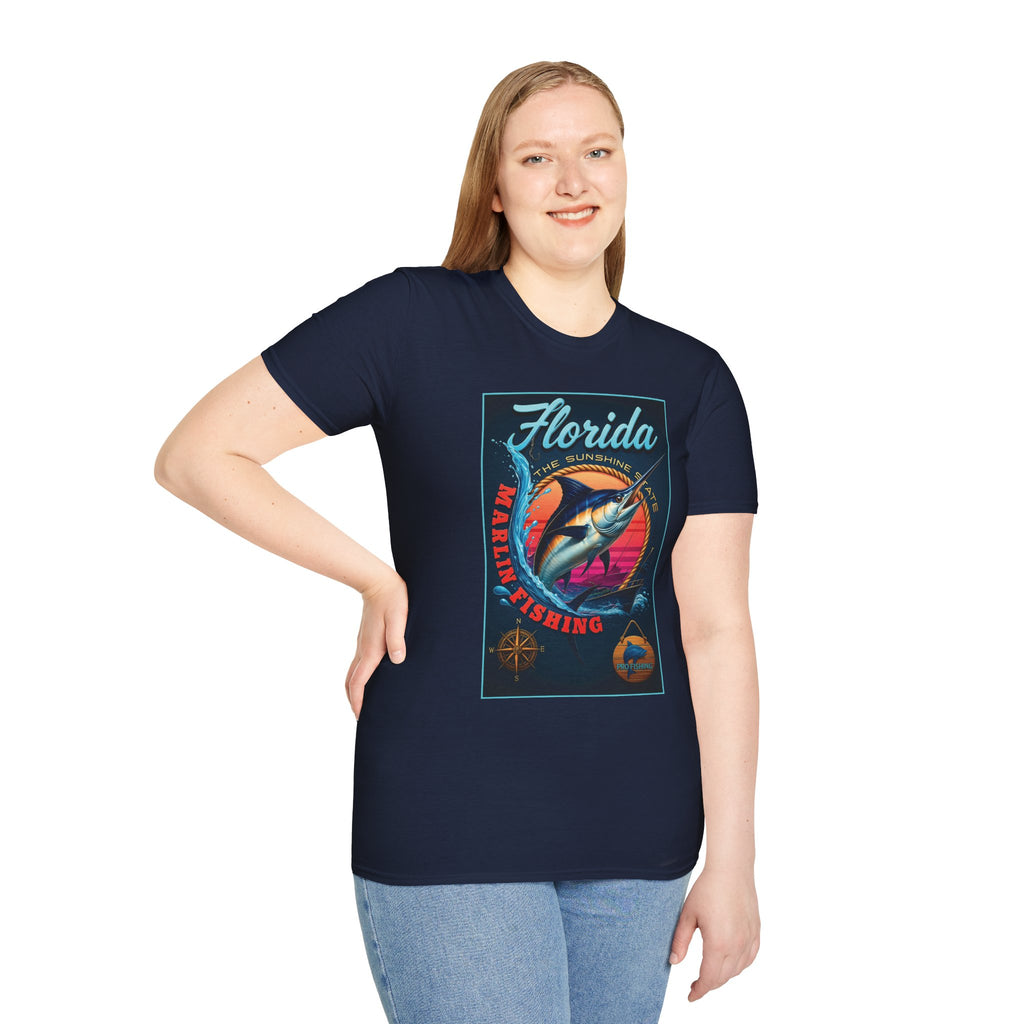 Marlin Graphic Dominion Deep - Unisex Softstyle T-Shirt Florida Marlin Fishing Tee Surfwear | Christian Ocean Apparel, Bold Pursuit Prophetic Vision Divine