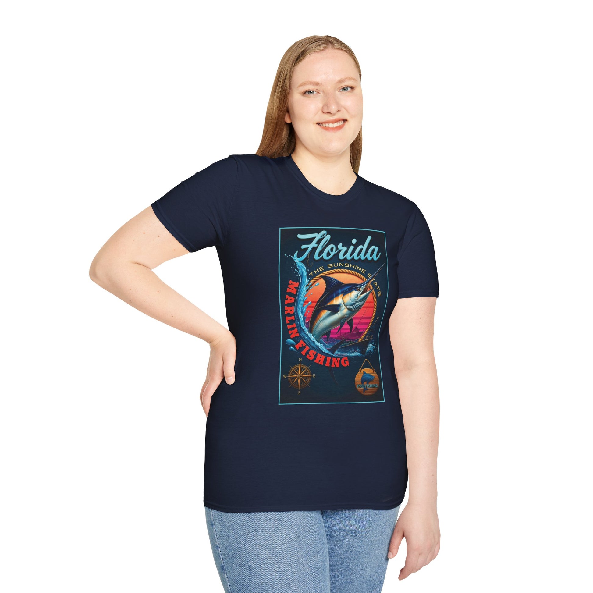 Marlin Graphic Dominion Deep - Unisex Softstyle T-Shirt Florida Marlin Fishing Tee Surfwear | Christian Ocean Apparel, Bold Pursuit Prophetic Vision Divine