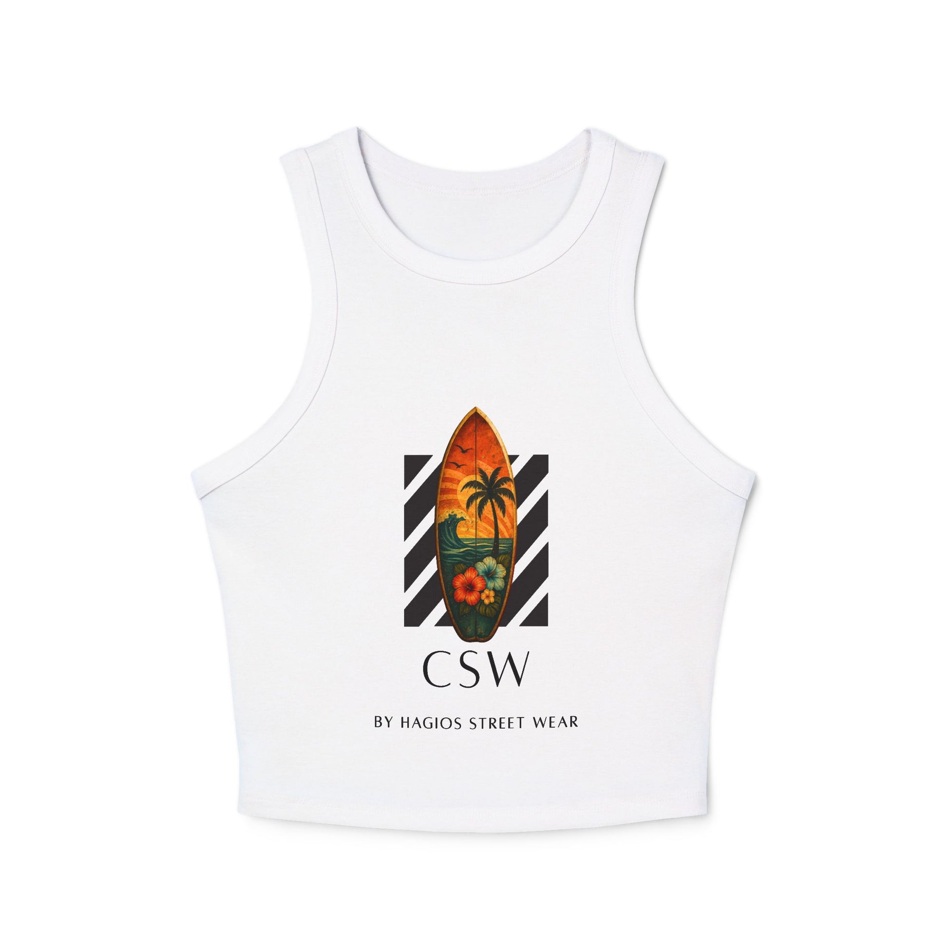 Christian Surf Wear Typography CSW By Hagios Street Wear Tropical Surf Tank Top, Summer Activewear, Beachwear, Vacation Outfit, Yoga Top, Graphic Racerback Top