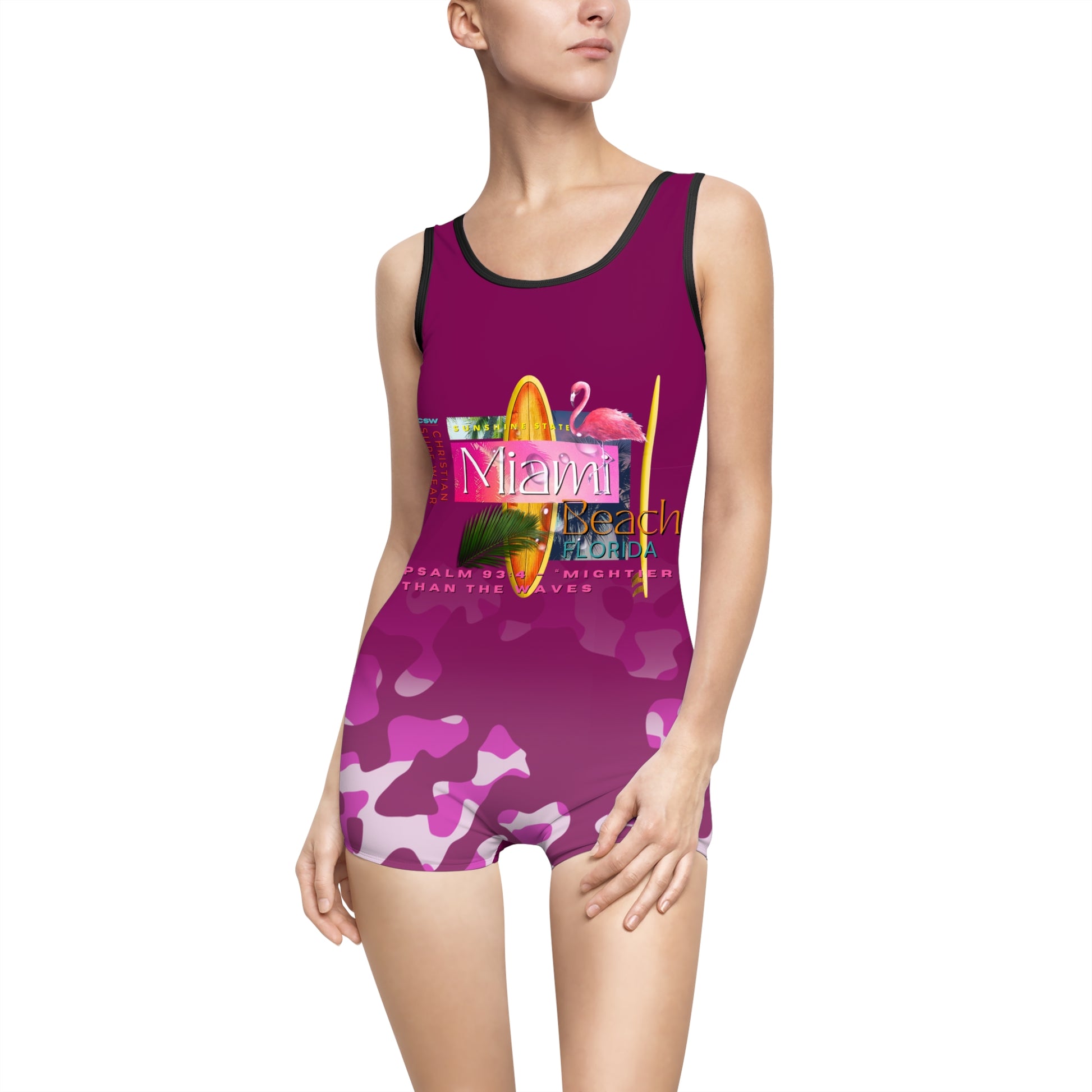 Christian Surf Wear Vintage Miami Beach Women's Swimsuit, Retro Swimwear, Summer Beach Outfits, Pool Party Attire, Floral Bathing Suit, Gift for Her