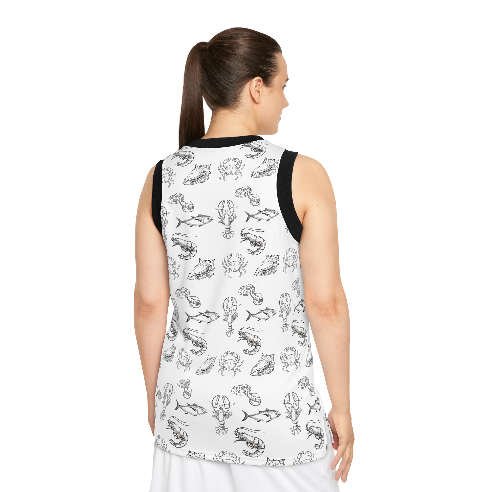 Christian Surf Wear Crab, Lobster, Clam, and Fish Graphic Unisex Nautical-Themed Basketball Jersey, Unique Sportswear, Beachwear, Gift for Athletes, Summer Style