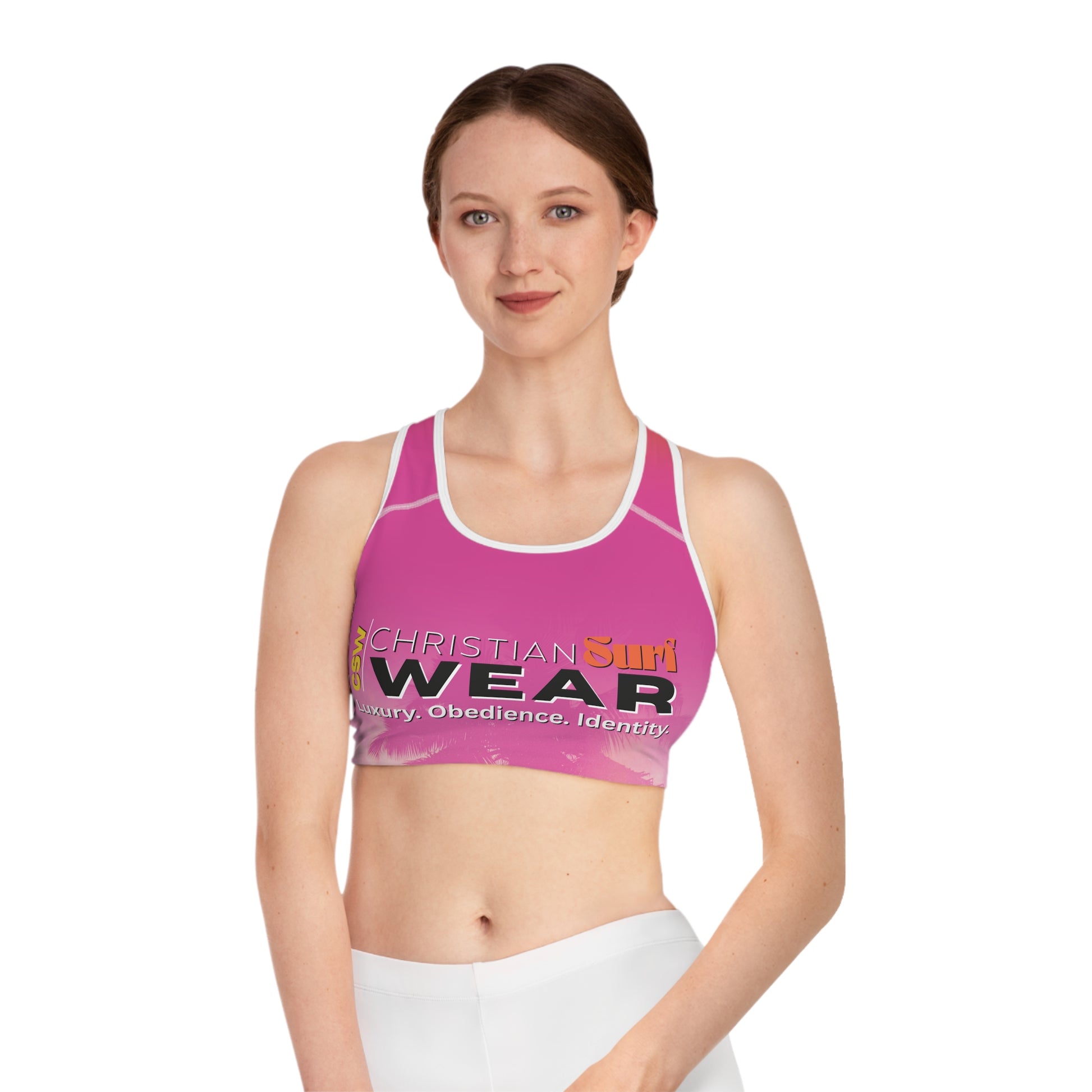 Christian Surf Wear Palm Tree Graphic Summer Surge Stylish Sports Bra, Activewear for Fitness Lovers, Yoga, Gym, Workouts, Gift for Her, Summer Vibes