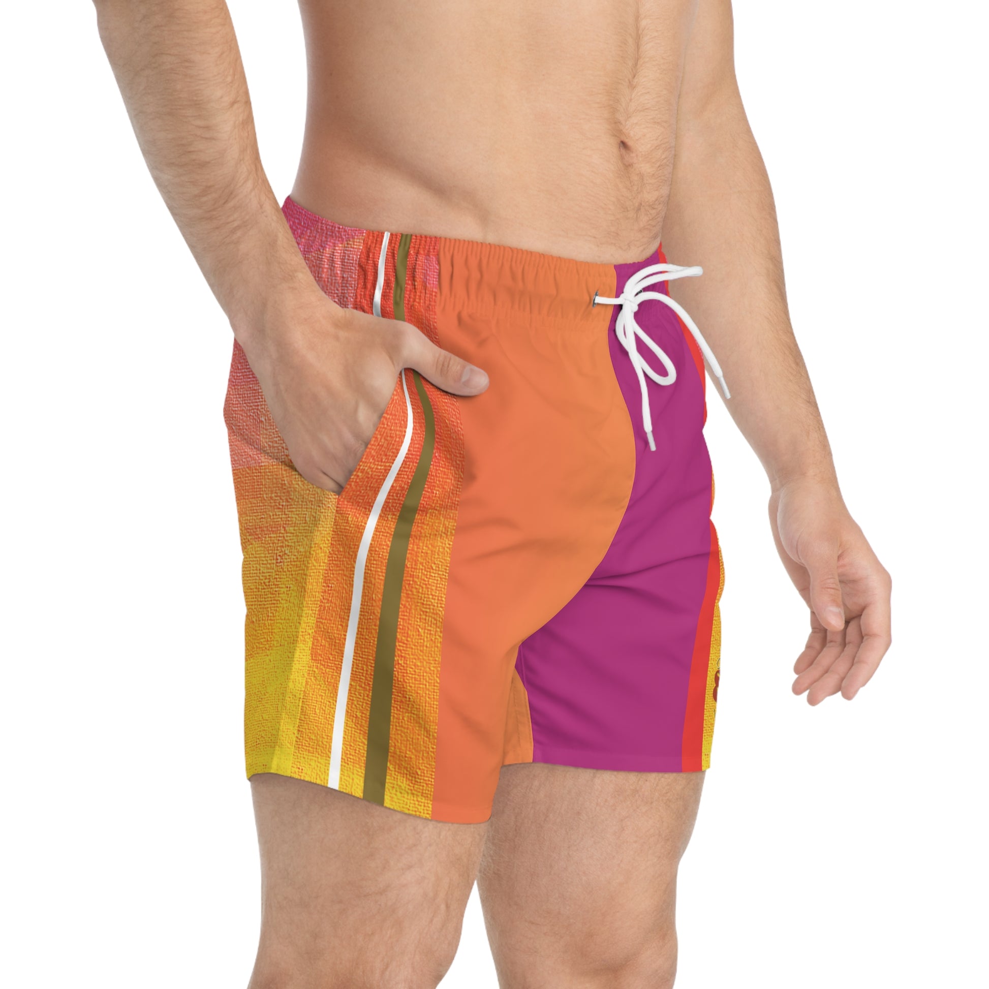Surf Wear Retro Graphic Vibrant Summer Swim Trunks, Colorful Beach Shorts, Fun Poolwear for Summer, Gift for Beach Lovers, Tropical Vacation Essential