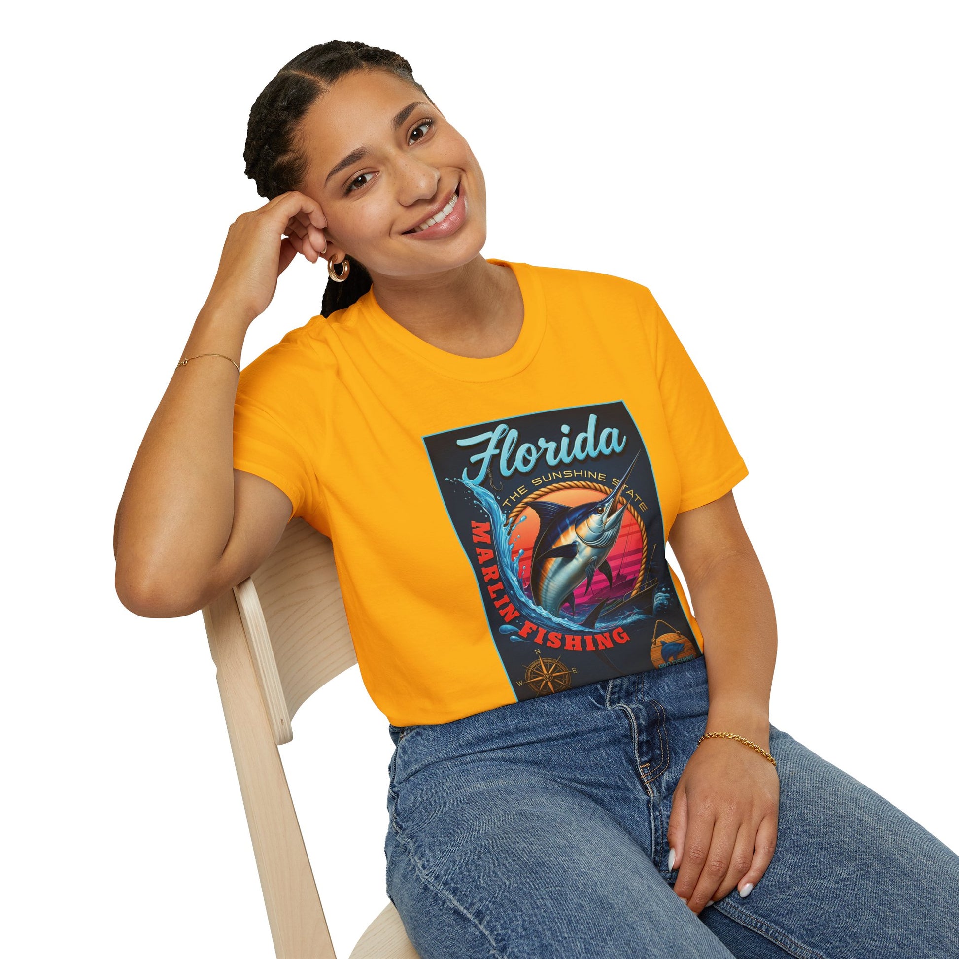 Marlin Graphic Dominion Deep - Unisex Softstyle T-Shirt Florida Marlin Fishing Tee Surfwear | Christian Ocean Apparel, Bold Pursuit Prophetic Vision Divine