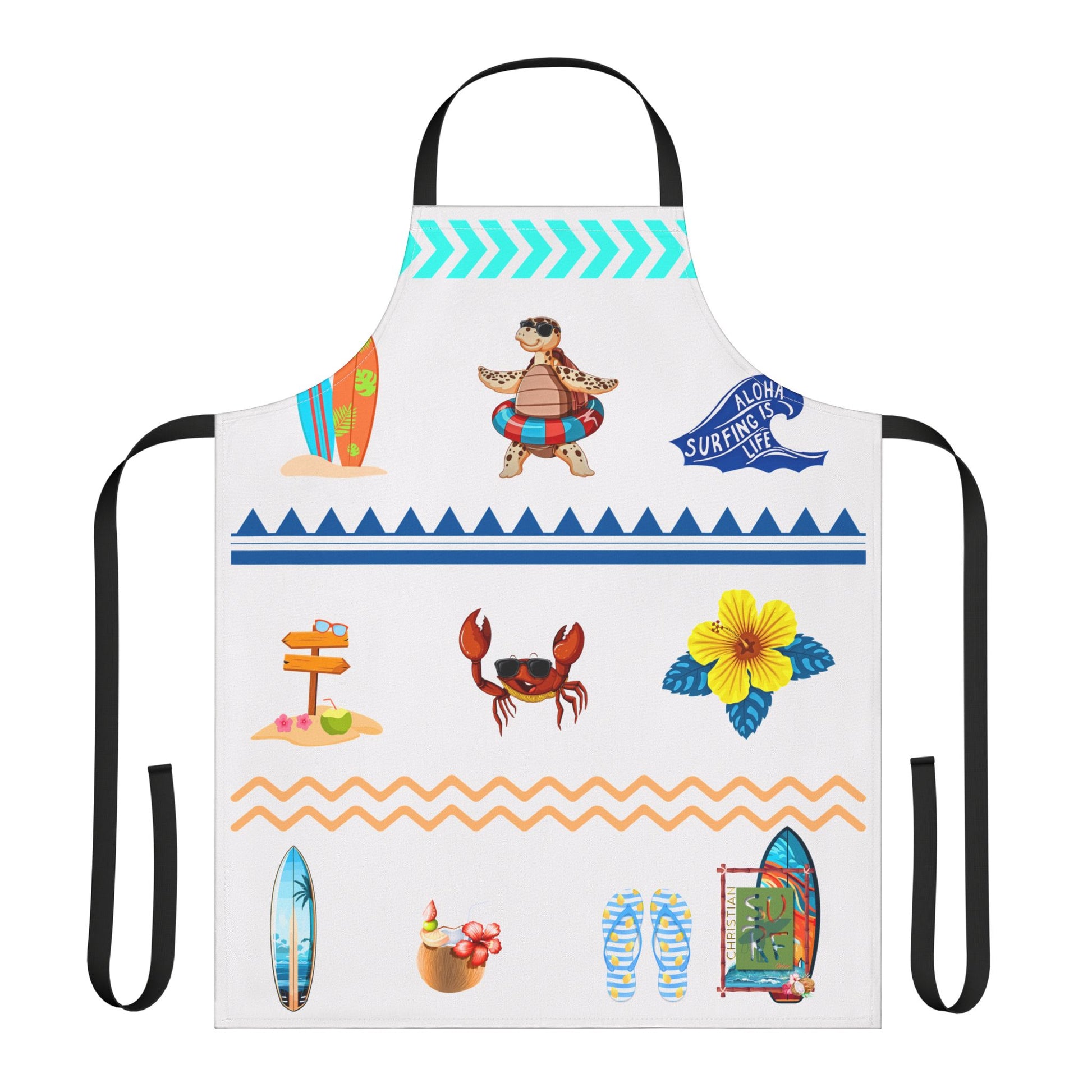 Christian Surf Wear Fun Colorful Beach-Themed Apron,Straps  come in different Colors get them all Fun Cooking Apron, Summer BBQ Gift, Unique Kitchen Accessory, Great for Grilling or Baking
