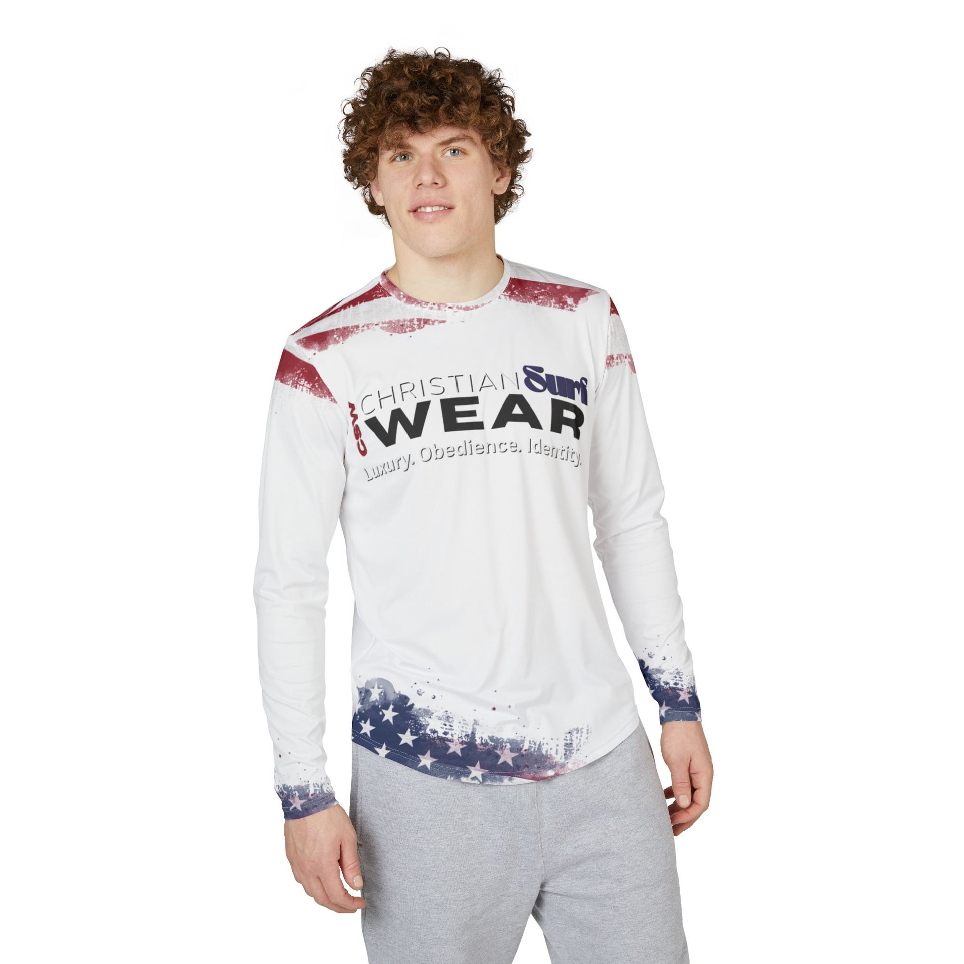 Christian Surf Wear Men's UV Protection Long Sleeve Shirt - Patriotic American Flag Design, Outdoor Activities, Beachwear, Fishing Shirt, Summer Essentials