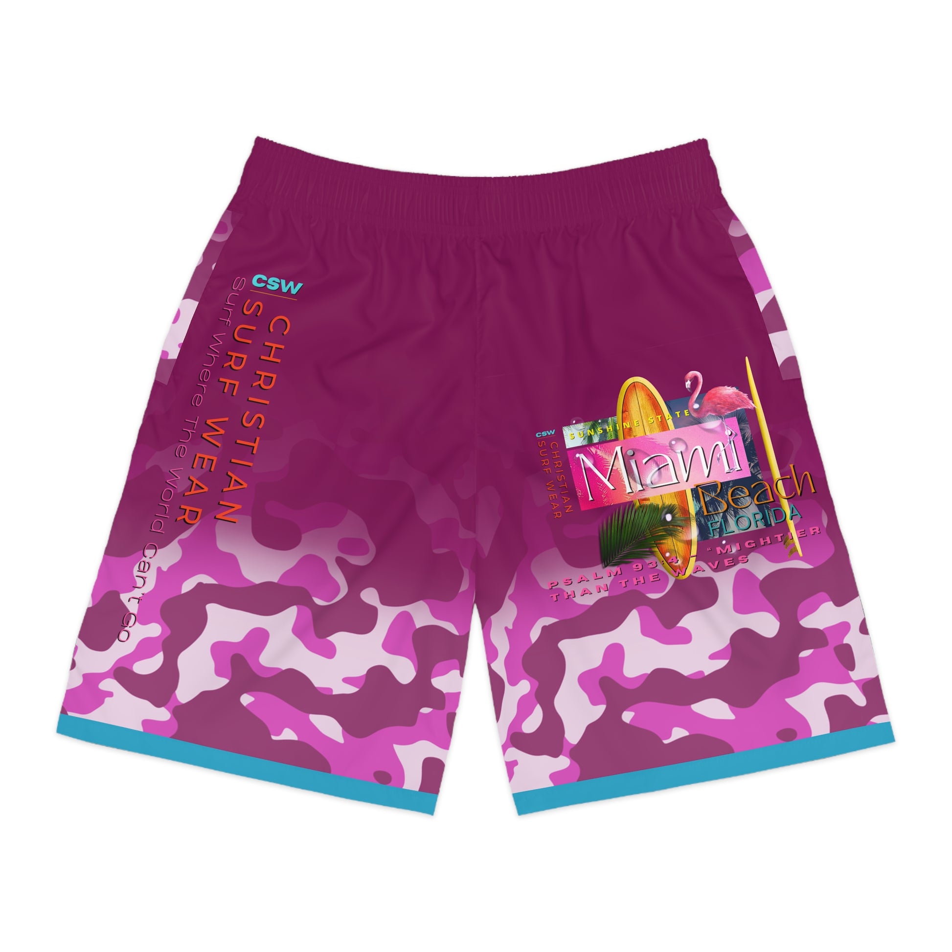 Christian Surf Wear Vintage Militant Men's Surf Style Jogger Shorts, Casual Athletic Wear, Beach Outing, Summer Vacation, Gift for Him, Colorful Swim Shorts