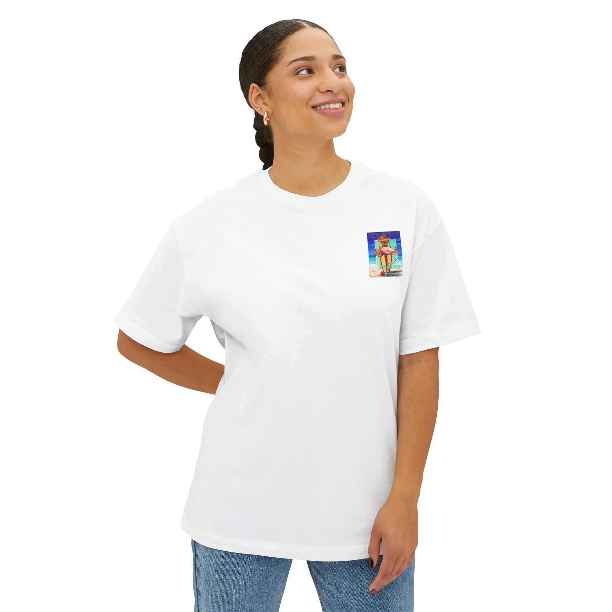 Christian Surf Wear Retro Vibrant-Inspired Unisex Oversized Boxy Tee, Beach Vibes, Faith Apparel, Summer Wear, Casual Christian Fashion