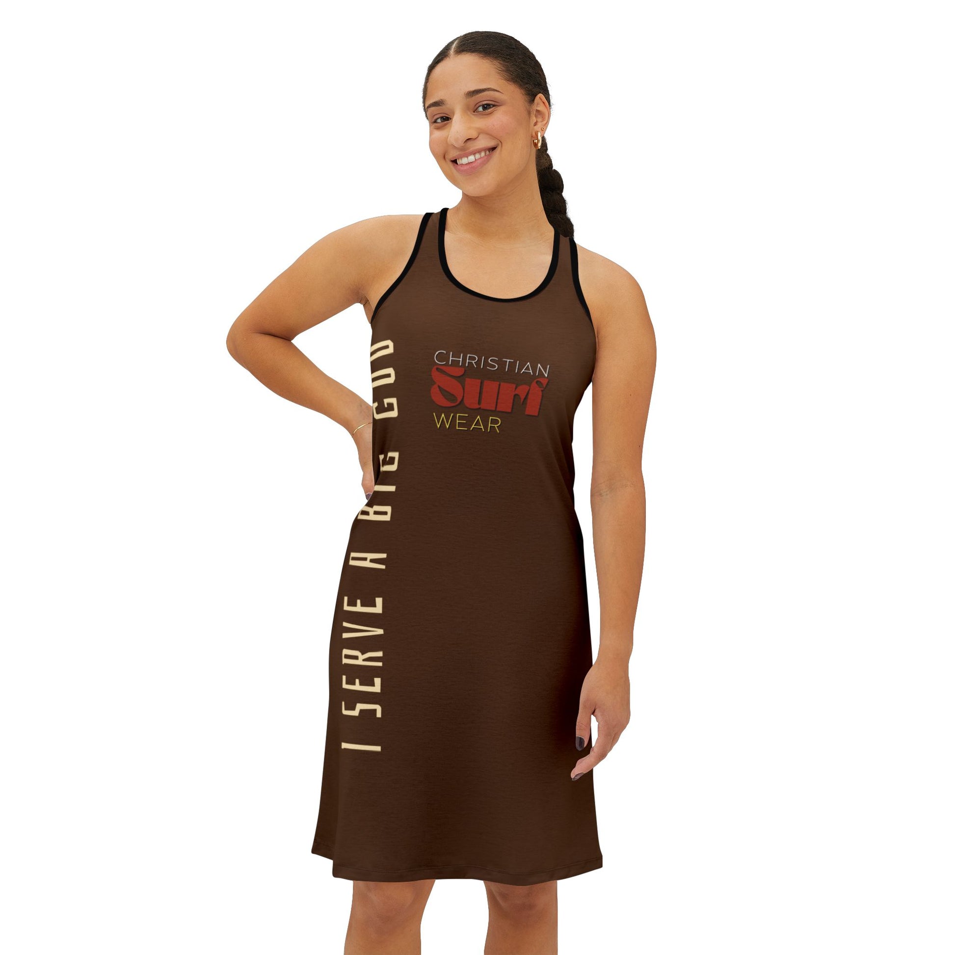 Surf Wear Typography Racerback Dress I Serve a Big God collection