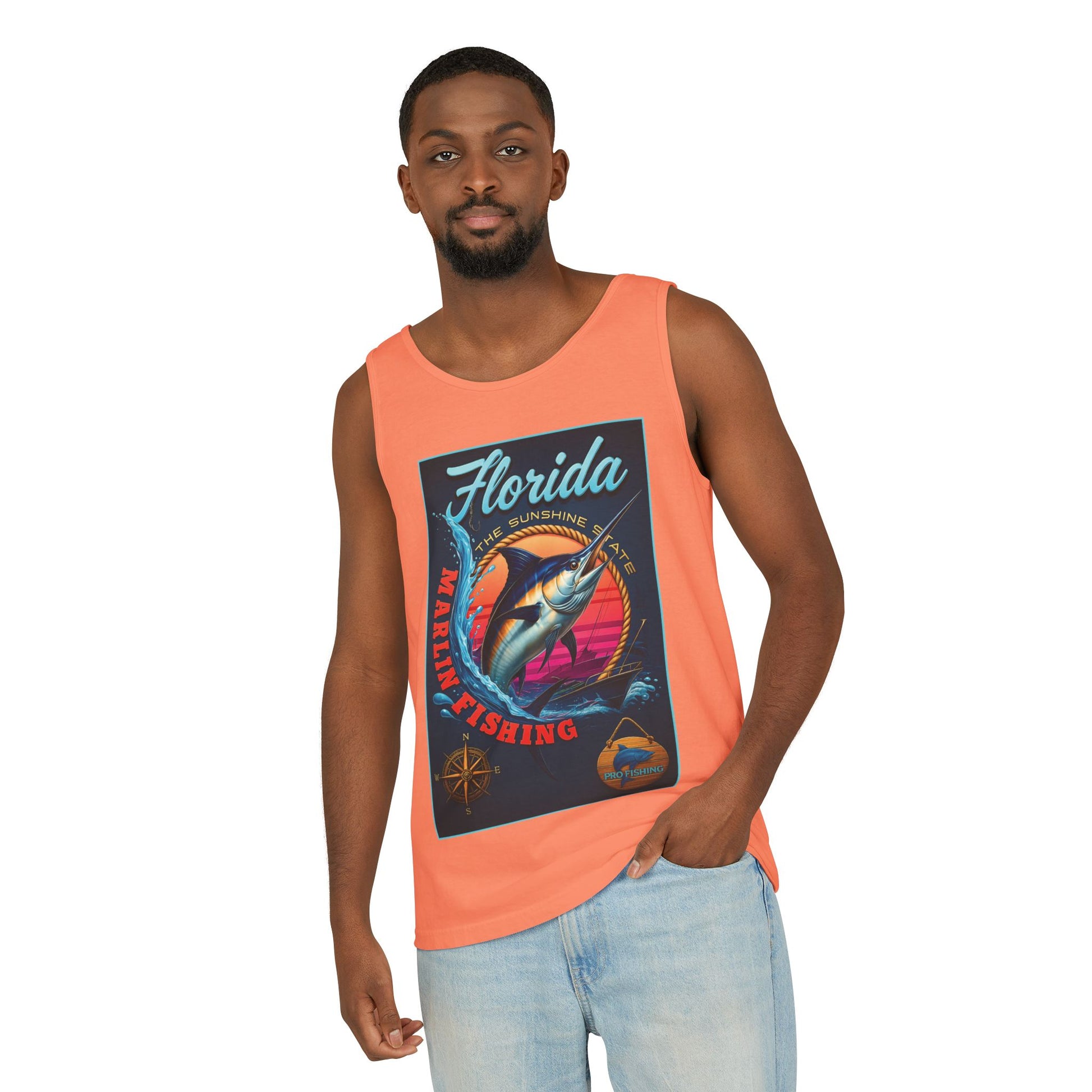 Surf wear  Vintage Florida Fishing Graphic Tank Top, Unisex Summer Top, Beachwear, Surfing Apparel, Vacation Outfit, Gift for Fishermen