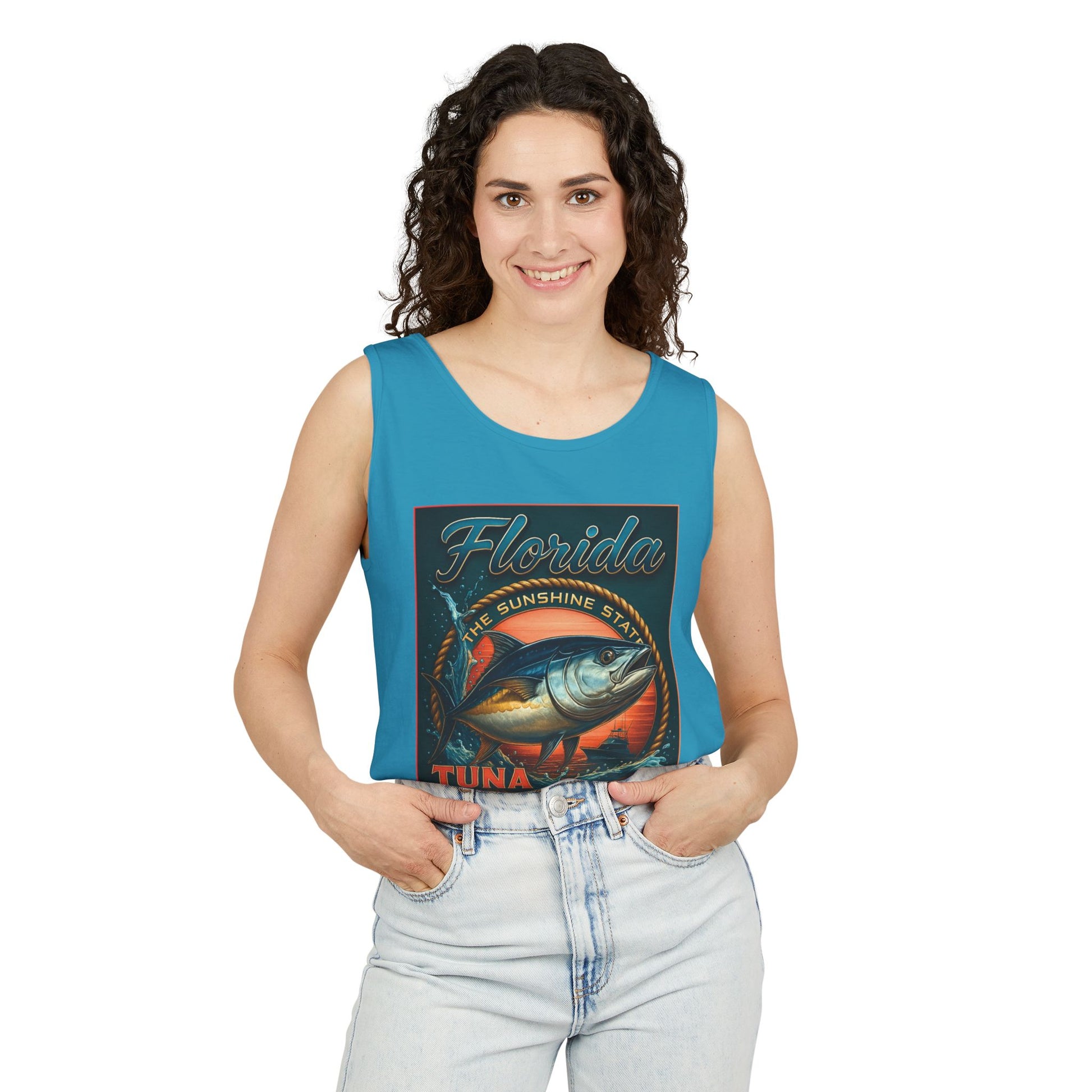 Vintage Florida Tuna Fishing Tank Top, Unisex Summer Beachwear, Surfing Gift for Fishermen, Surf Apparel, Vacation Outfit