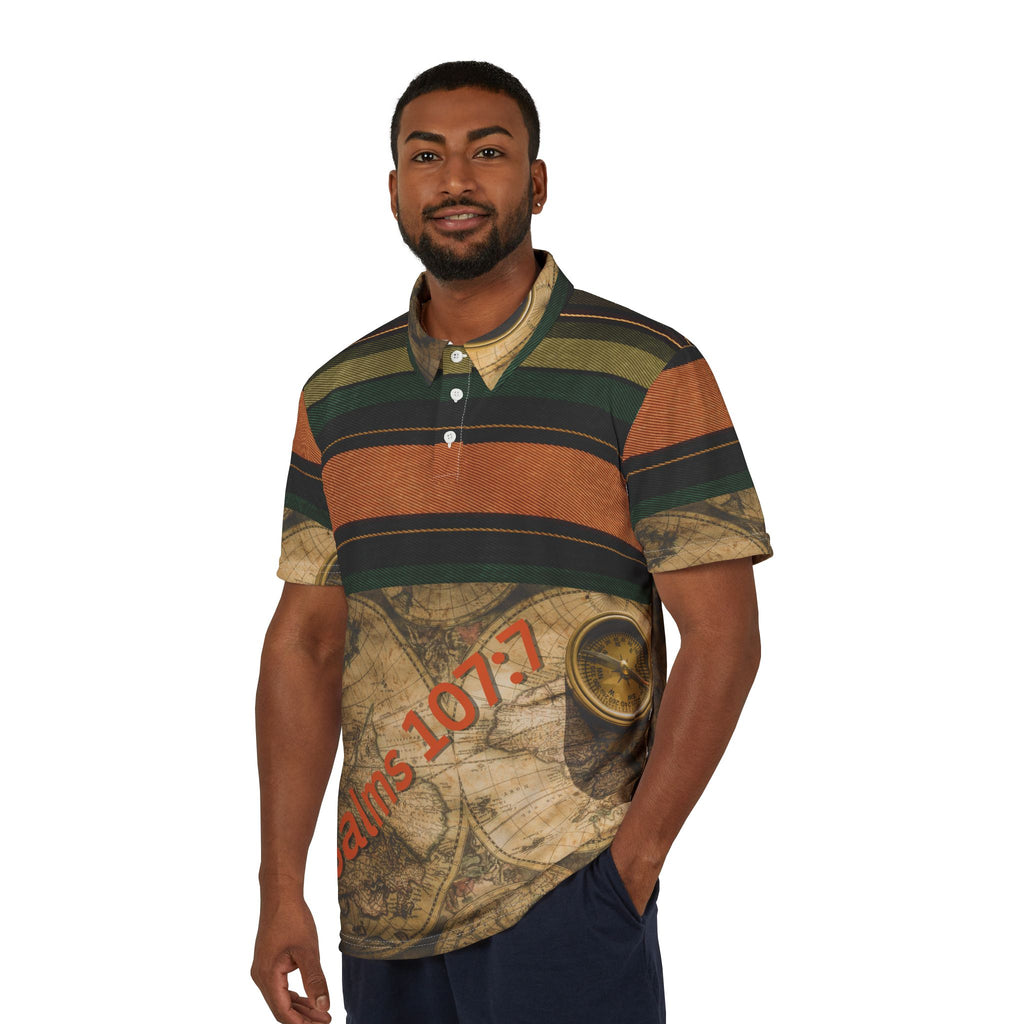 Christian Surf Wear Mosaic Premium Adventure Map Unisex Polo Shirt | Stylish Travel Attire, Perfect for Casual Outings, Father's Day Gift, Summer Fashion, Outdoor Enthusiasts