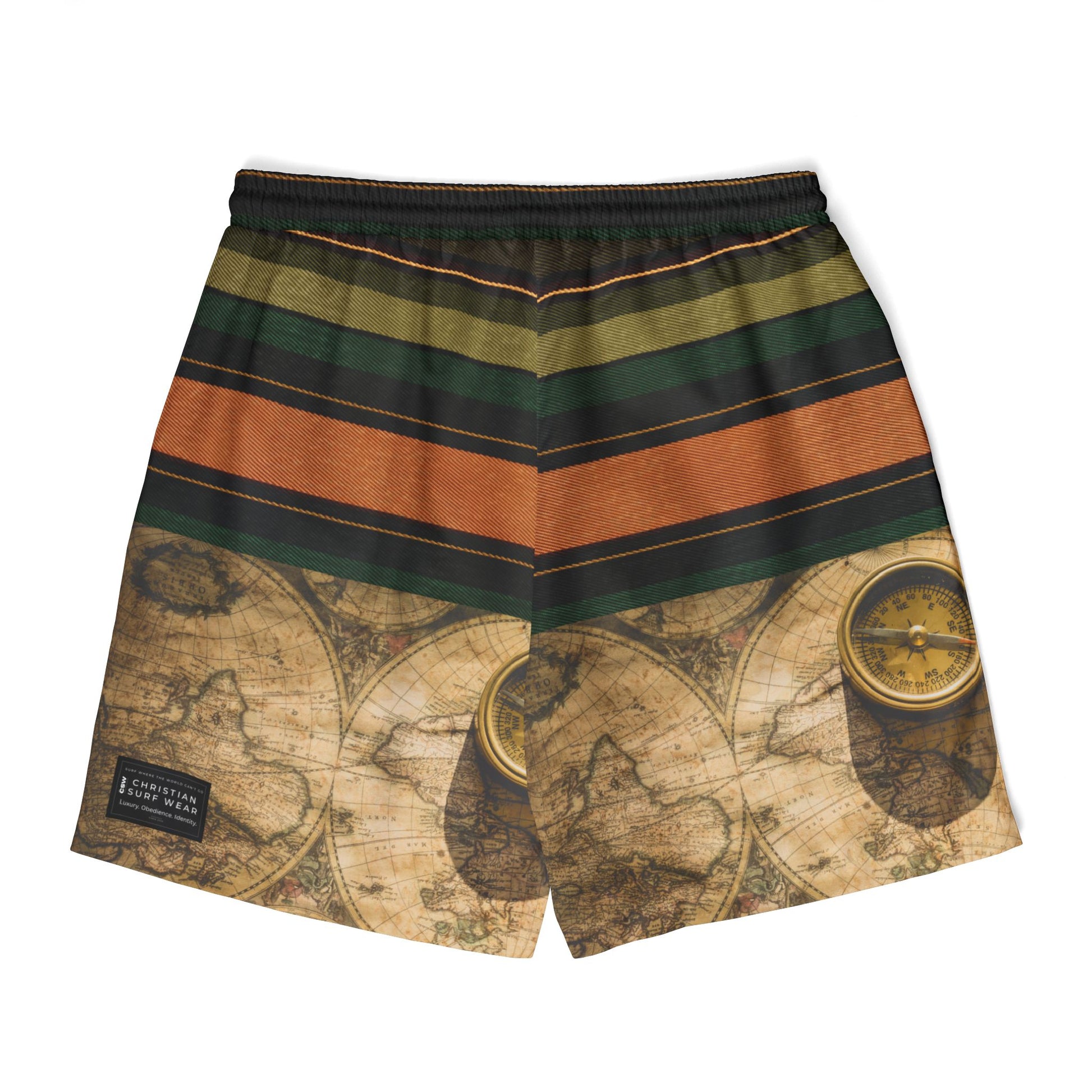 Christian Surf Wear Vintage Map Print Swim Shorts, Unisex Summer Swimwear, Beachwear, Vacation Essentials, Tourists Gift, Adventure Ready