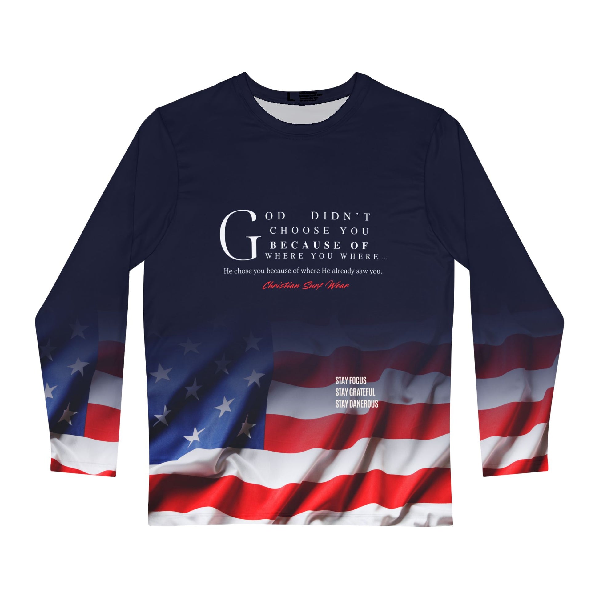 Patriotic Long Sleeve The Push-Up Moment™: Declaration of Identity Men's AOP Tee, American Flag Shirt, Freedom Apparel, Memorial Day Gift
