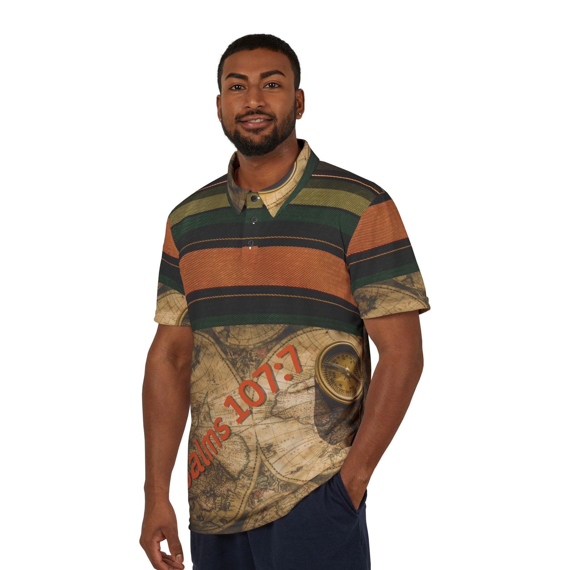 Christian Surf Wear Mosaic Premium Adventure Map Unisex Polo Shirt | Stylish Travel Attire, Perfect for Casual Outings, Father's Day Gift, Summer Fashion, Outdoor Enthusiasts