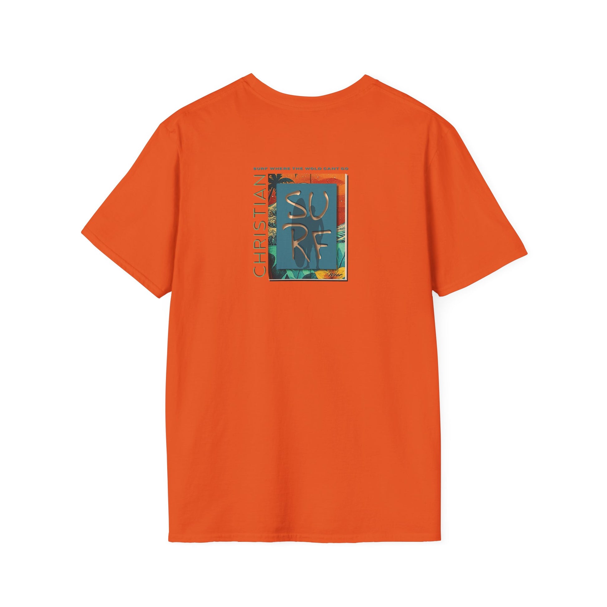 Surf Wear Typography Surf Where the World Can’t Go Graphic Surf’s Up Unisex Softstyle T-Shirt | Beach Vibes, Casual Wear, Gift for Surfers, Summer Style, Christian Apparel