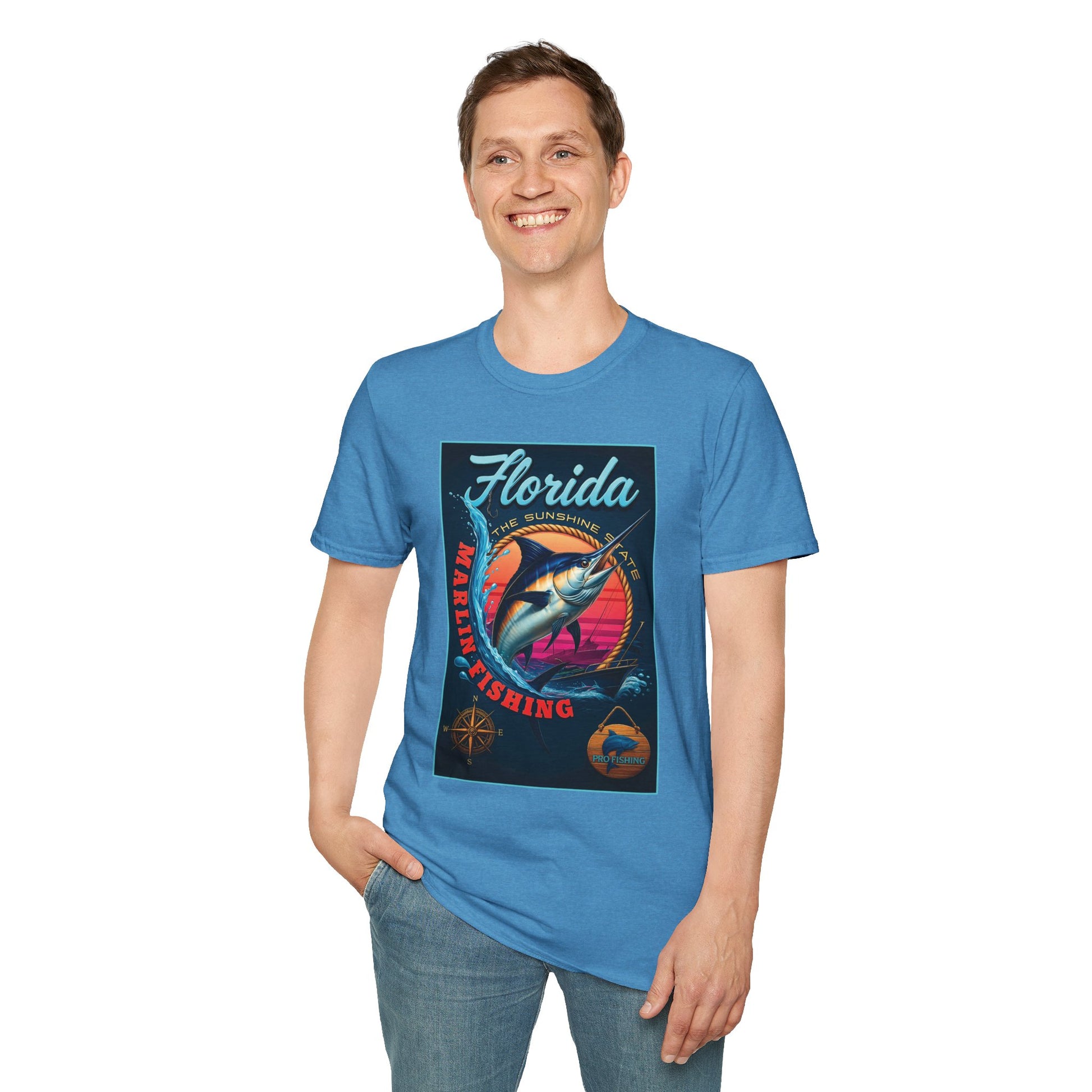 Marlin Graphic Dominion Deep - Unisex Softstyle T-Shirt Florida Marlin Fishing Tee Surfwear | Christian Ocean Apparel, Bold Pursuit Prophetic Vision Divine
