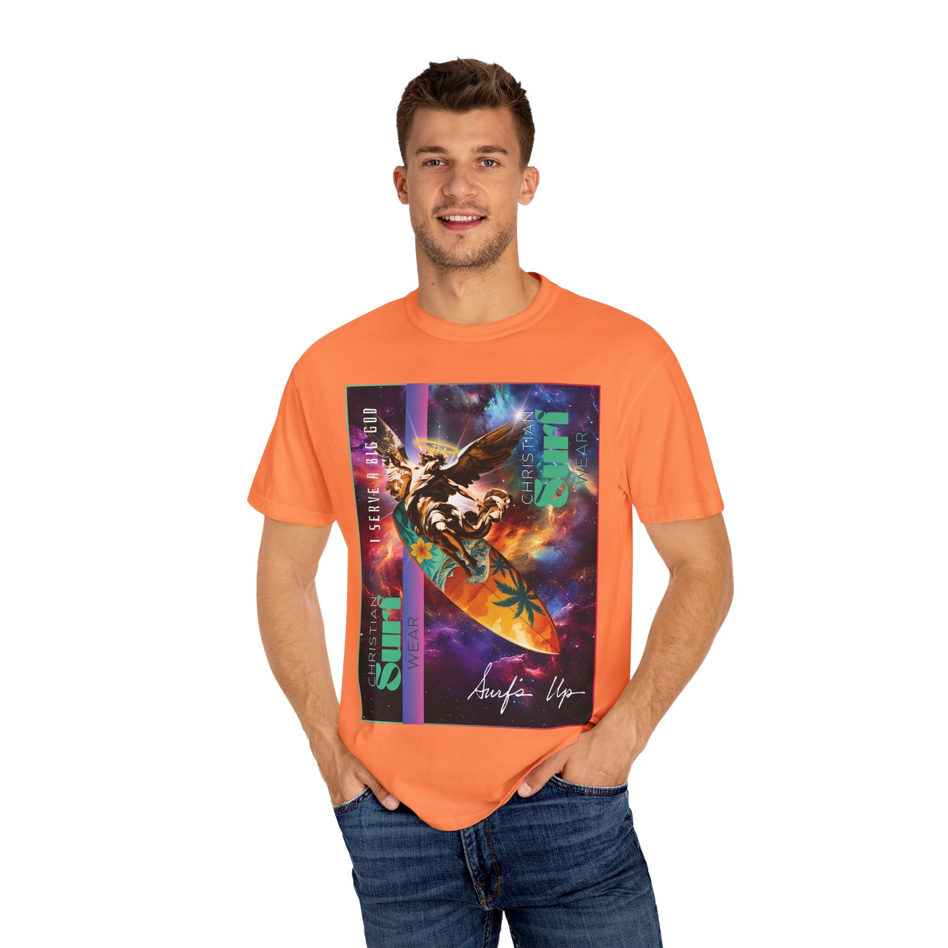 Christian Surf Wear Vibrant Surfing T-Shirt, Stylish Beachwear, Unisex Graphic Tee, Summer Outfit, Gift for Surfers, Casual Wear, Colorful Apparel