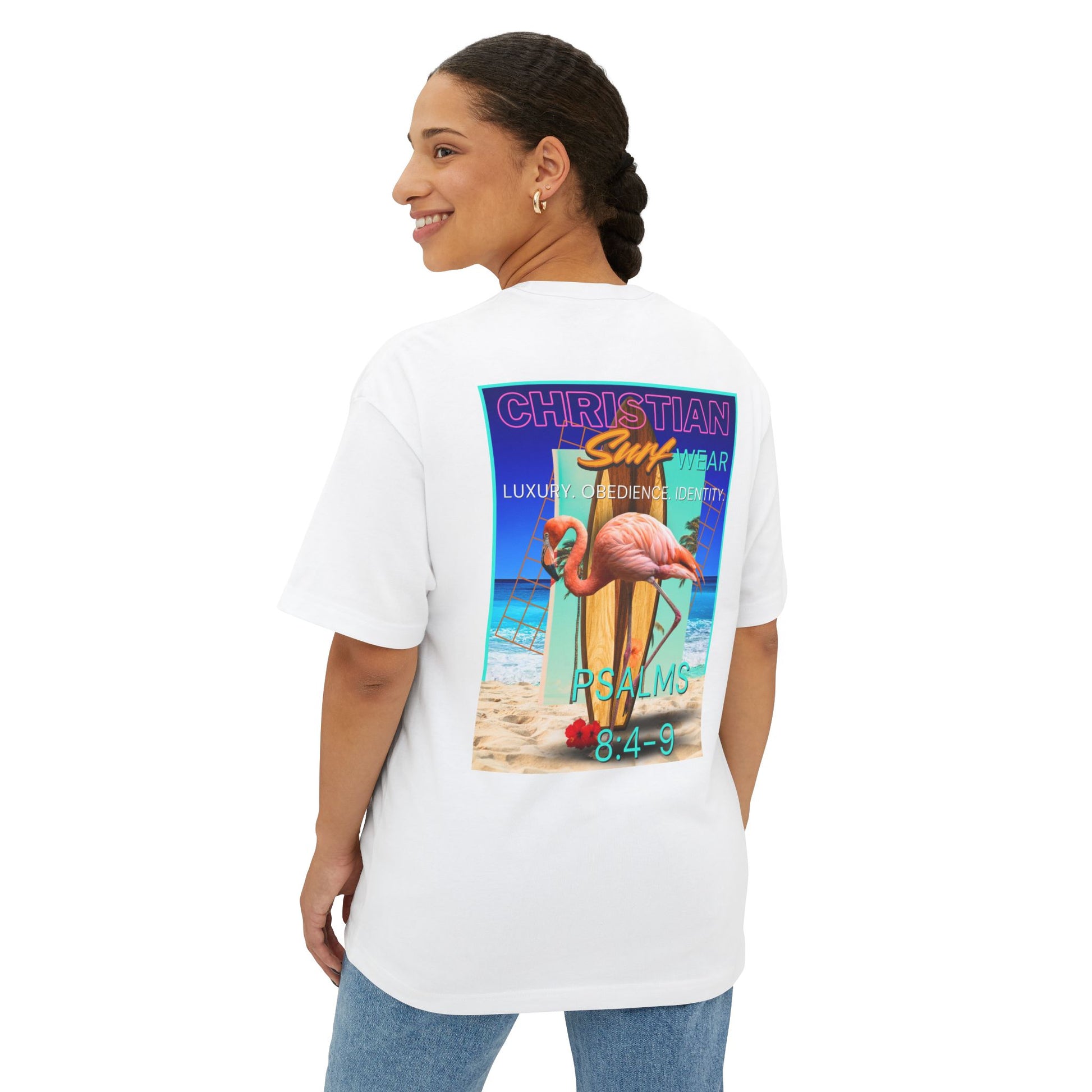 Christian Surf Wear Retro Vibrant-Inspired Unisex Oversized Boxy Tee, Beach Vibes, Faith Apparel, Summer Wear, Casual Christian Fashion