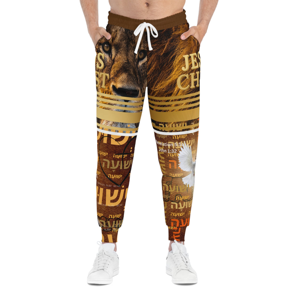 Christian Lion Joggers — "Jesus Christ" Dove & Scripture Athletic Pants