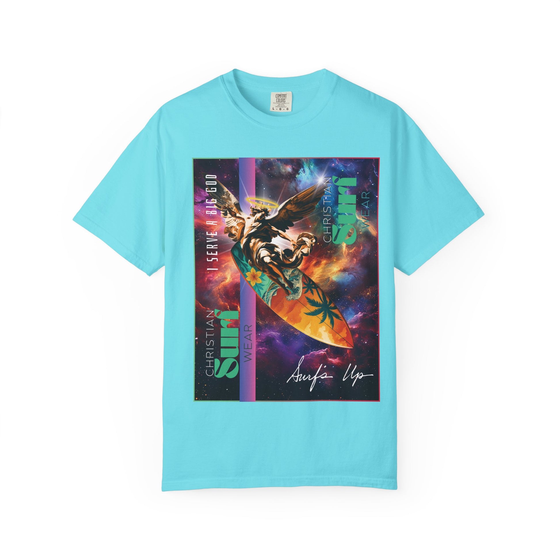 Christian Surf Wear Vibrant Surfing T-Shirt, Stylish Beachwear, Unisex Graphic Tee, Summer Outfit, Gift for Surfers, Casual Wear, Colorful Apparel
