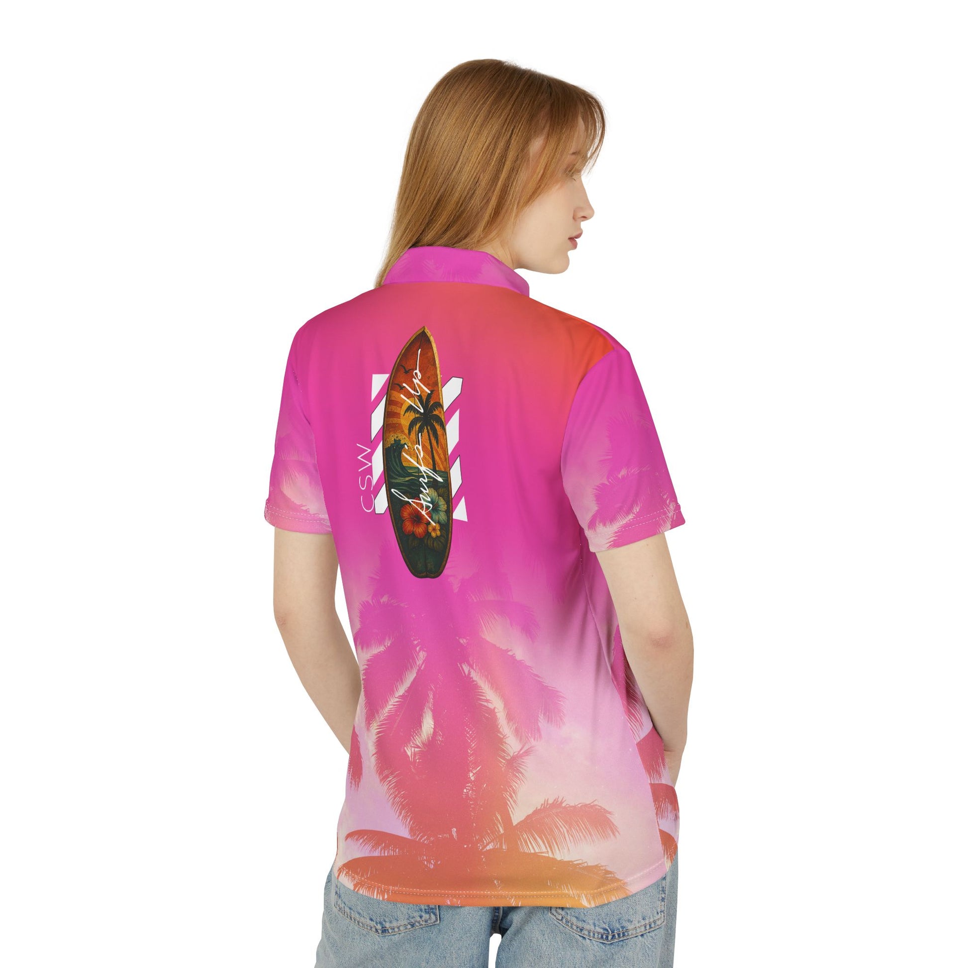 Christian Surf Wear Palm Tree Graphic Sunset Surge Christian Polo Shirt