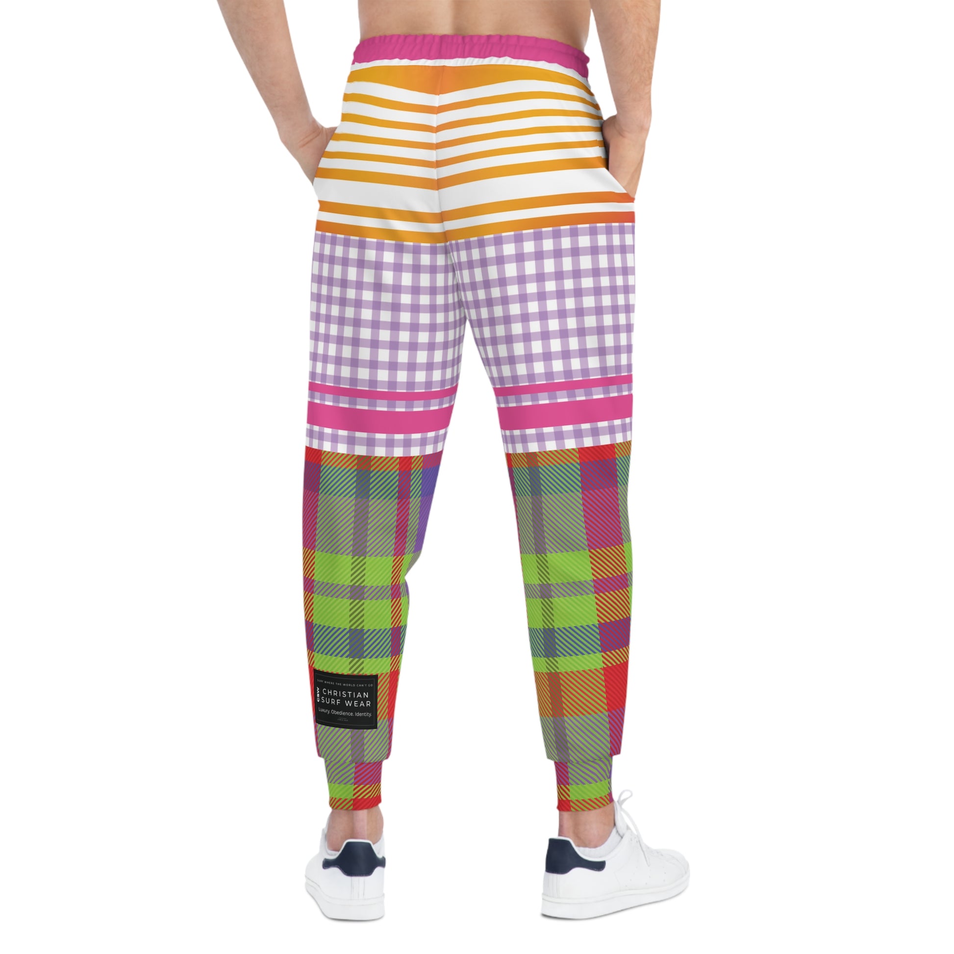 Christian Surf Wear Men's Vintage Colorful Athletic Joggers, Vibrant Loungewear, Fitness Pants, Casual Everyday Joggers, Trendy Sweatpants for Active Lifestyle
