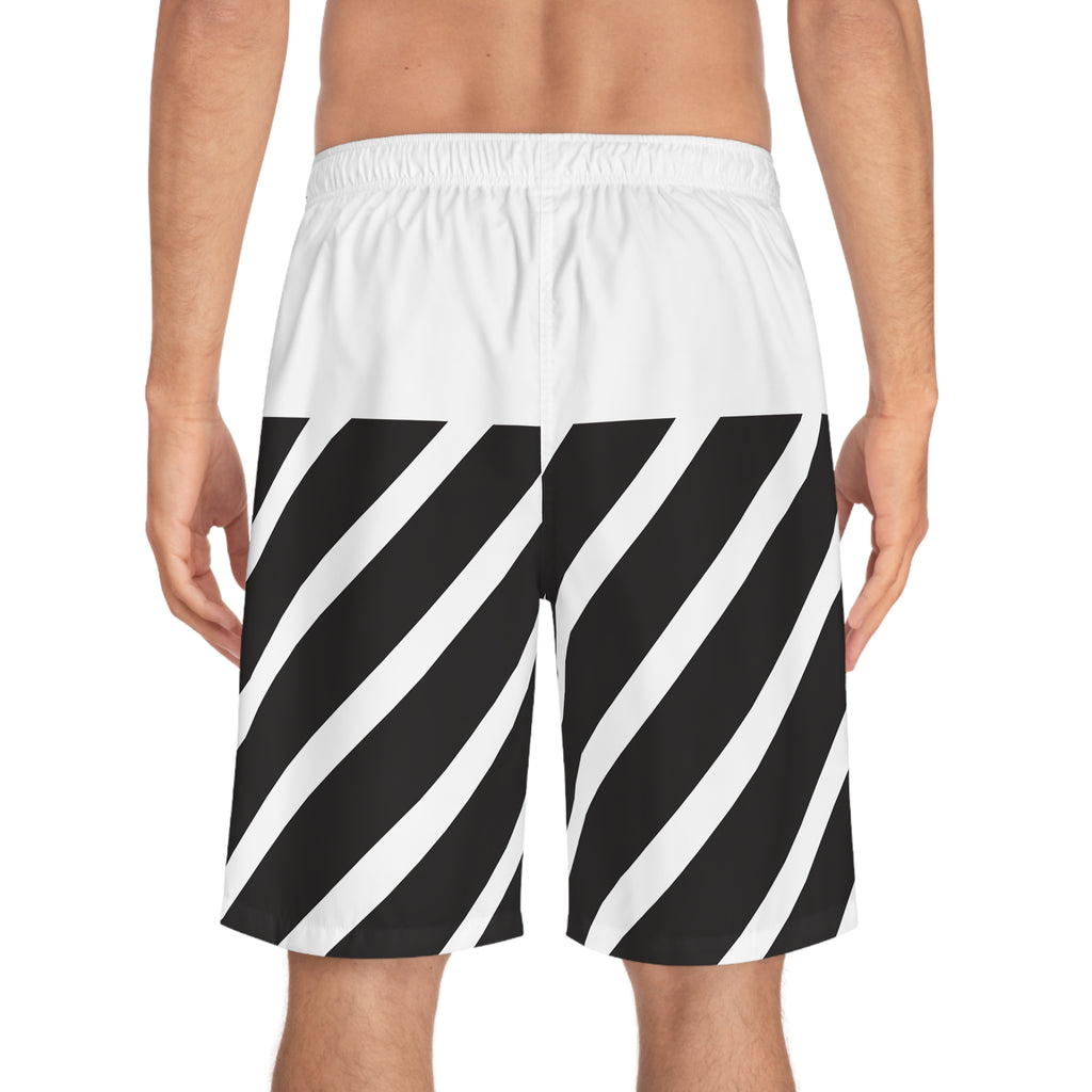 Christian Surf Wear Typography CSW Stylish Men's Board Shorts with Striped Design, Summer Swimwear, Beachwear, Casual Shorts, Vacation Essentials