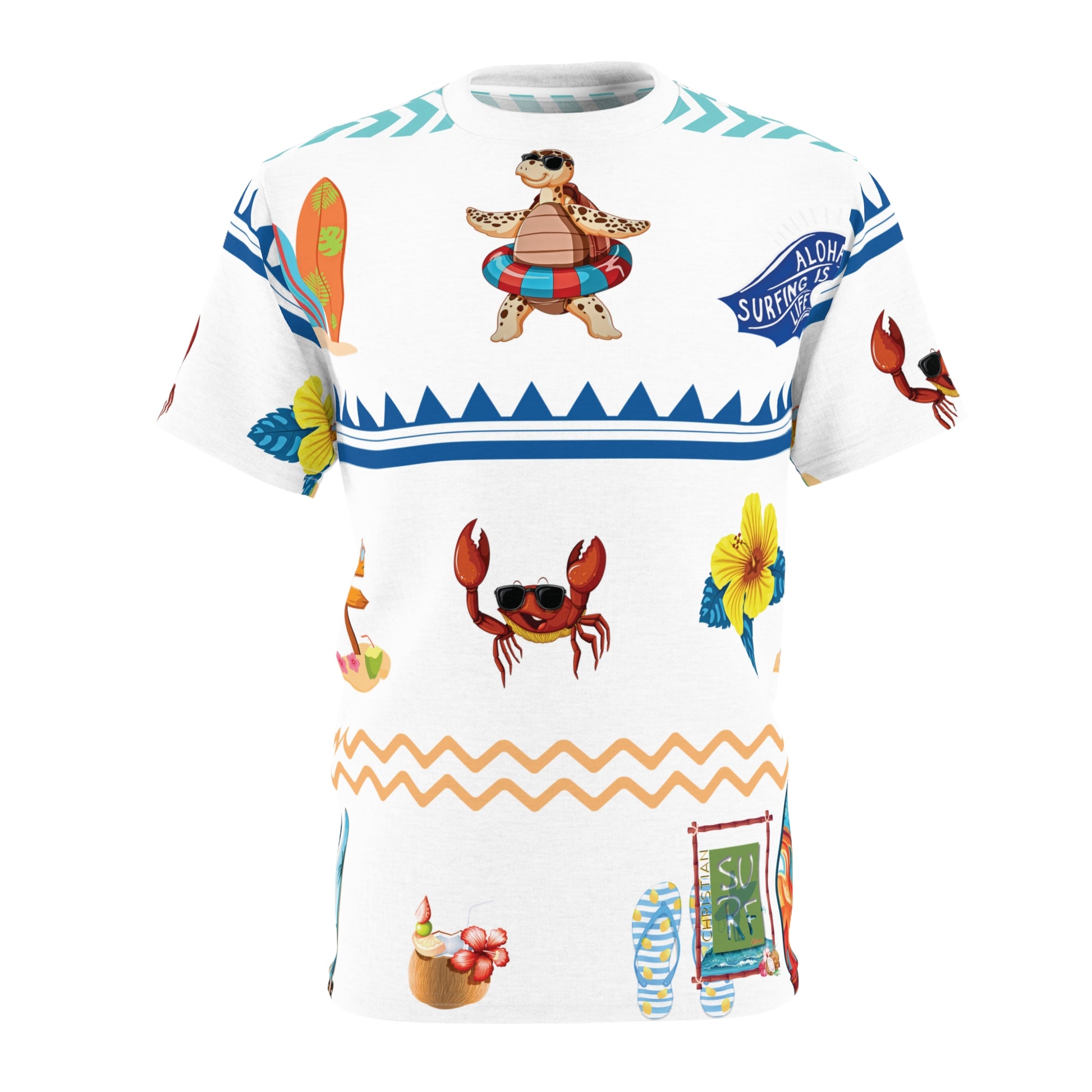 Christian Surf Wear Aloha Surfboard Vibrant Beach Vibe Day Wear Tee - Unisex Tropical Beach T-Shirt