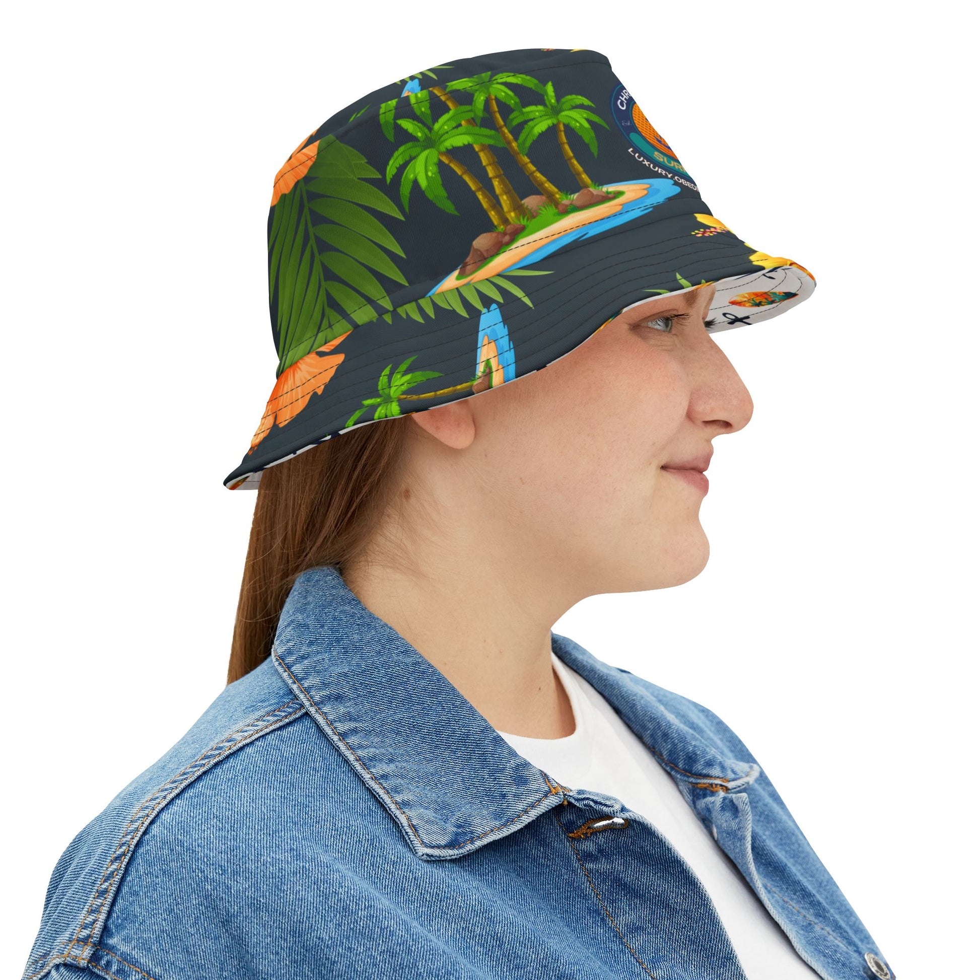 Anchor & Horizon Blue Tropical Nautical Bucket Hat – By Christian Surf Wear | Vibrant AOP Floral Vacation Hat, Beachwear & Travel Accessory