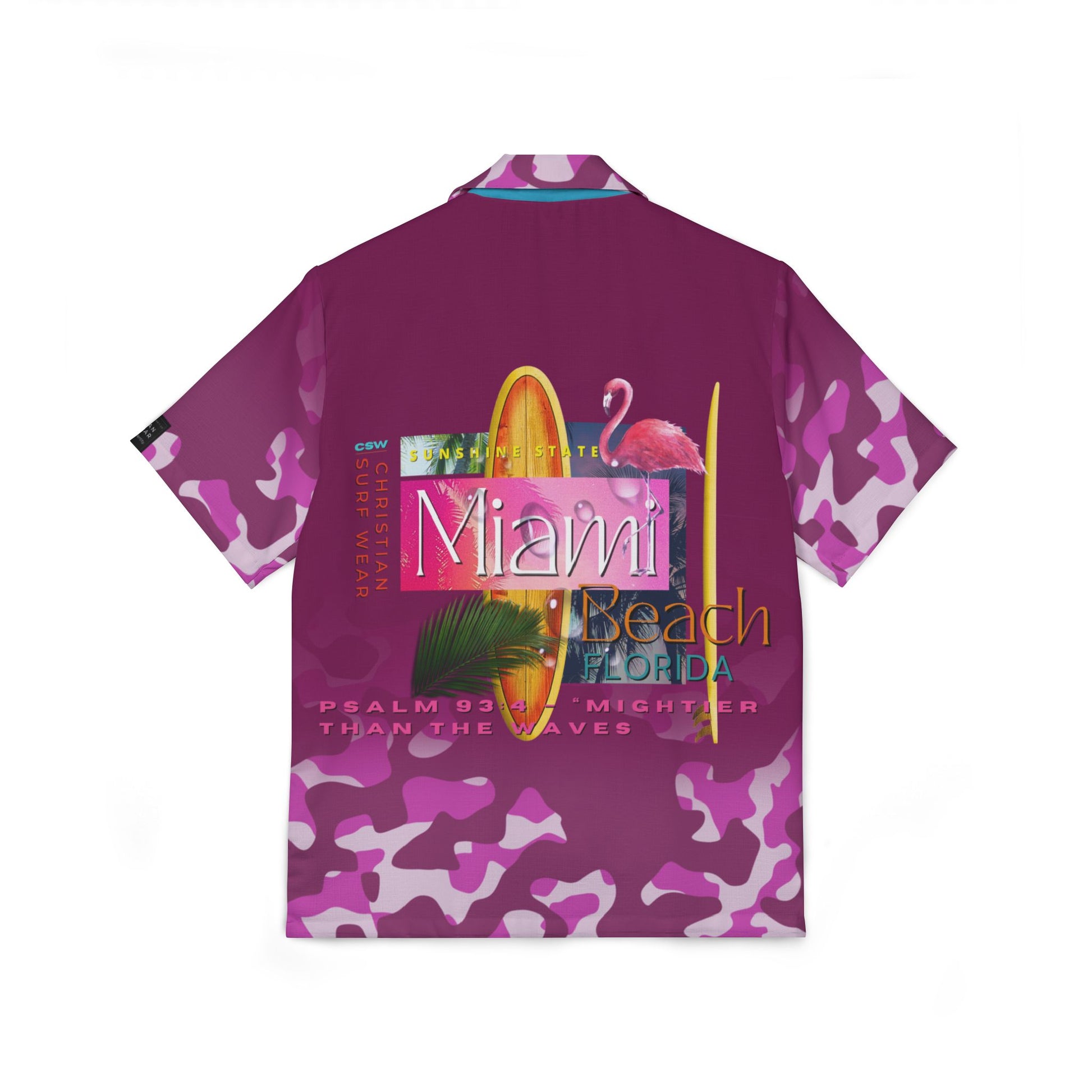 Christian Surf Wear Men's Hawaiian Camp Shirt - Christian Surf Wear Vintage Militant Miami Beach Themed Tropical Vacation Summer Beachwear Casual Party Attire