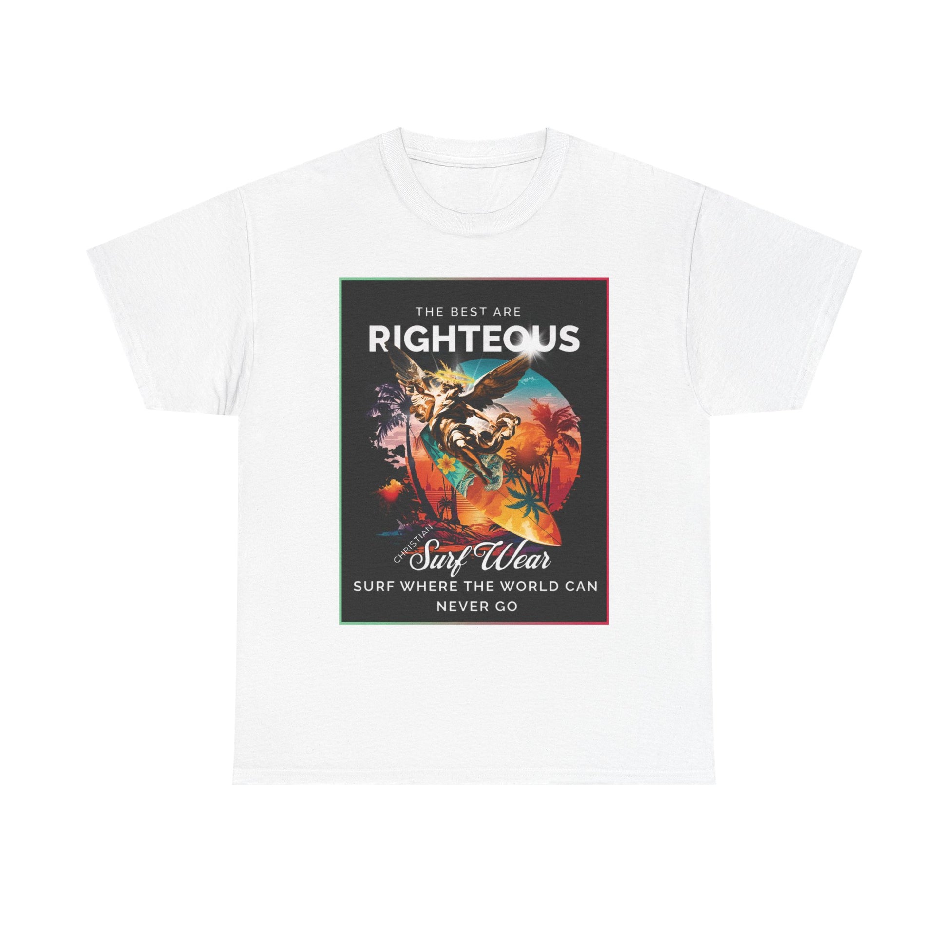 Angle at Work Surf Wear Vintage Beach Graphic - Angle riding a Surfboard Graphic Surfing Righteous Unisex Heavy Cotton Tee, Beachwear, Christian T-Shirt, Summer Fashion, Casual Style, Gift for Surfers