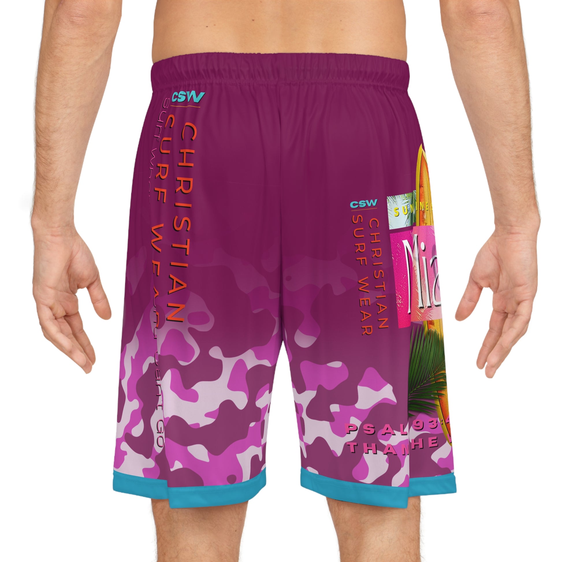 Christian Surf Wear Vintage Militant Vibrant Miami Beach Basketball Shorts, Summer Workout Gear, Trendy Swimwear, Sports Shorts for Beach Days, Outdoor Activities
