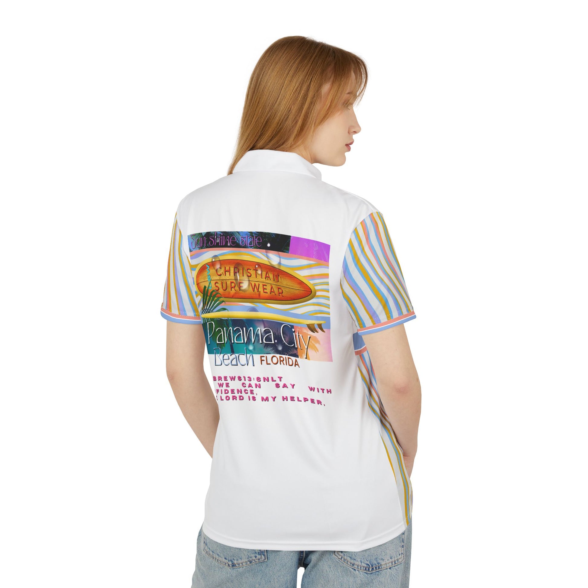 Christian Surf Wear Panama City Beach Protected Vintage Colorful Surf-Inspired Unisex Polo Shirt, Beachwear, Casual Shirt, Cool Summer Outfit, Gift for Surfers, Fun Vacation Apparel