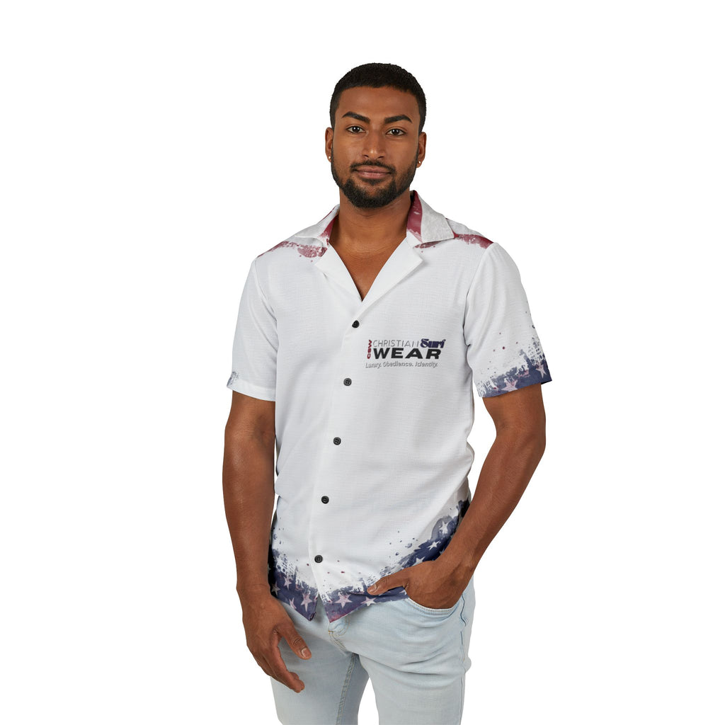 Christian Surf Wear Men's Patriotic Hawaiian Camp Shirt, Summer Vacation Shirt, 4th of July Outfit, Casual Beach Wear, Independence Day Apparel, Relaxed [...]