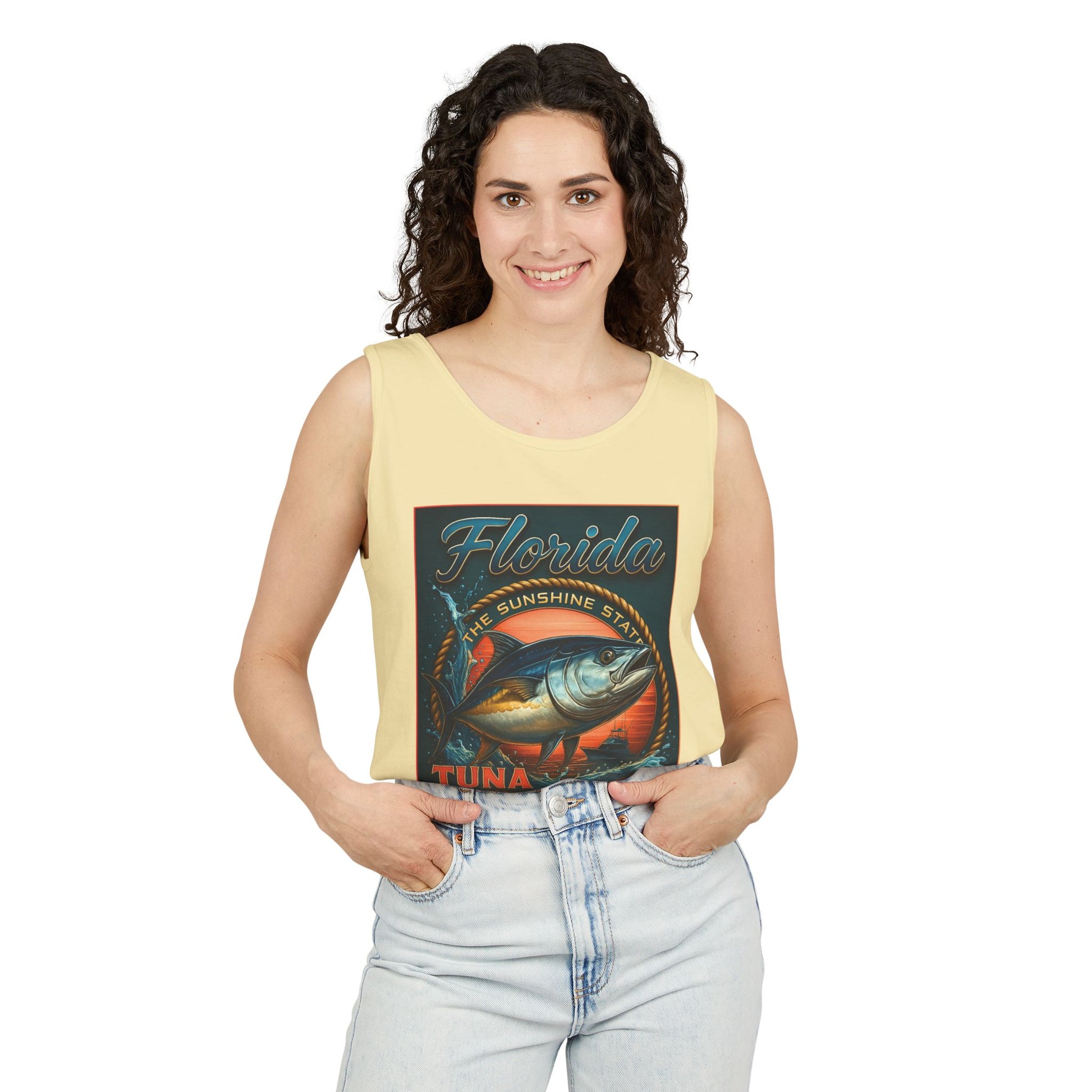 Vintage Florida Tuna Fishing Tank Top, Unisex Summer Beachwear, Surfing Gift for Fishermen, Surf Apparel, Vacation Outfit