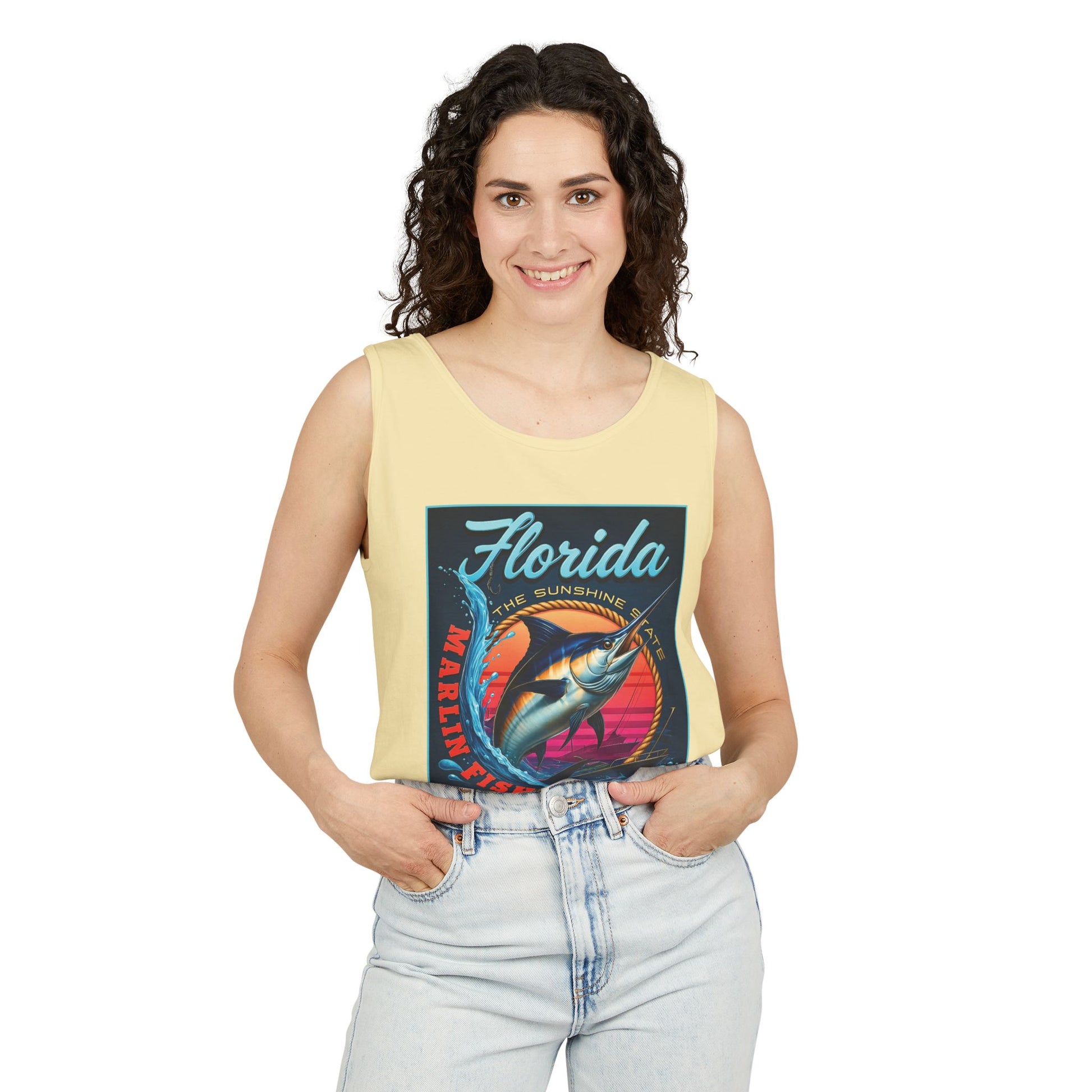 Surf wear  Vintage Florida Fishing Graphic Tank Top, Unisex Summer Top, Beachwear, Surfing Apparel, Vacation Outfit, Gift for Fishermen