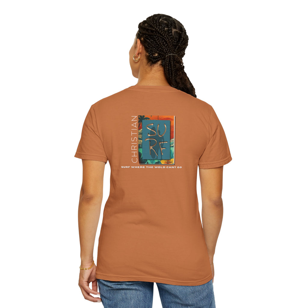 Street Wear Vintage Surf Board Graphic Art Work Unisex T-Shirt - Christian Surf Wear 'Move By Faith' Collection