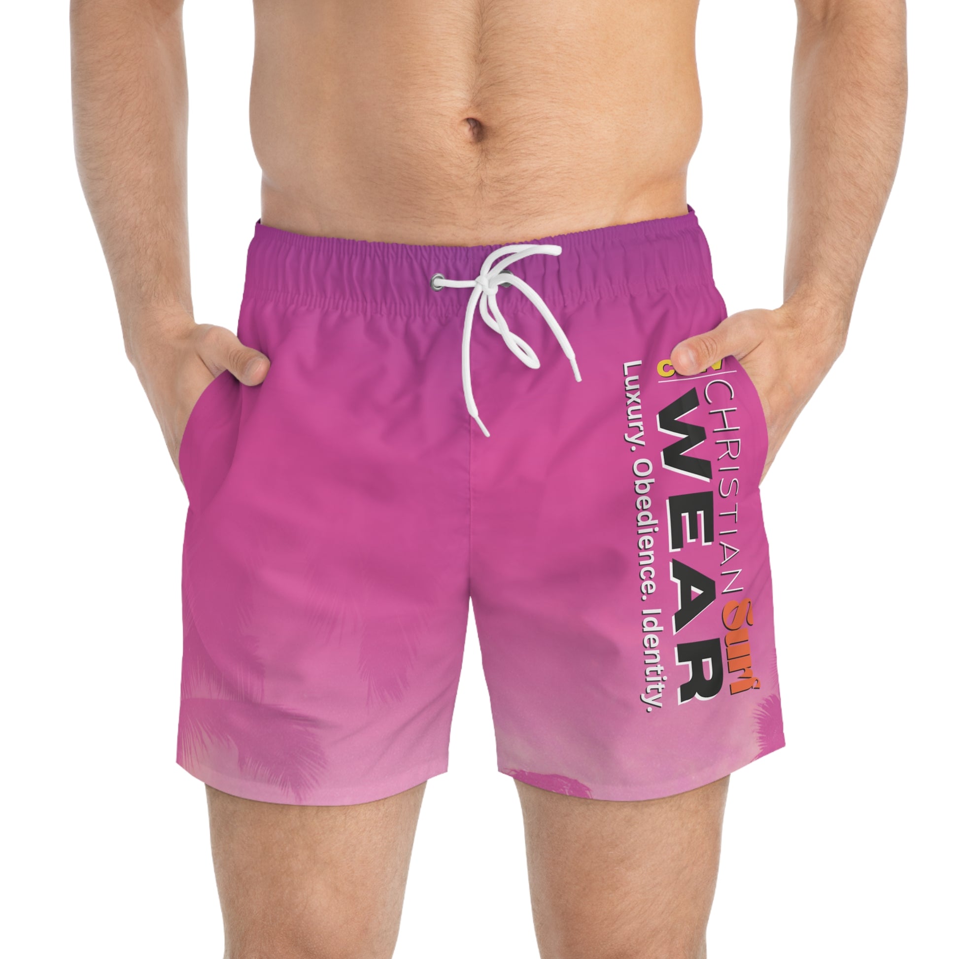 Christian Surf Wear Palm Tree Summer Surge Stylish Christian Swim Trunks, Beachwear, Summer Essentials, Pool Party Shorts, Vibrant Swim Shorts, Luxury Obedience Wear