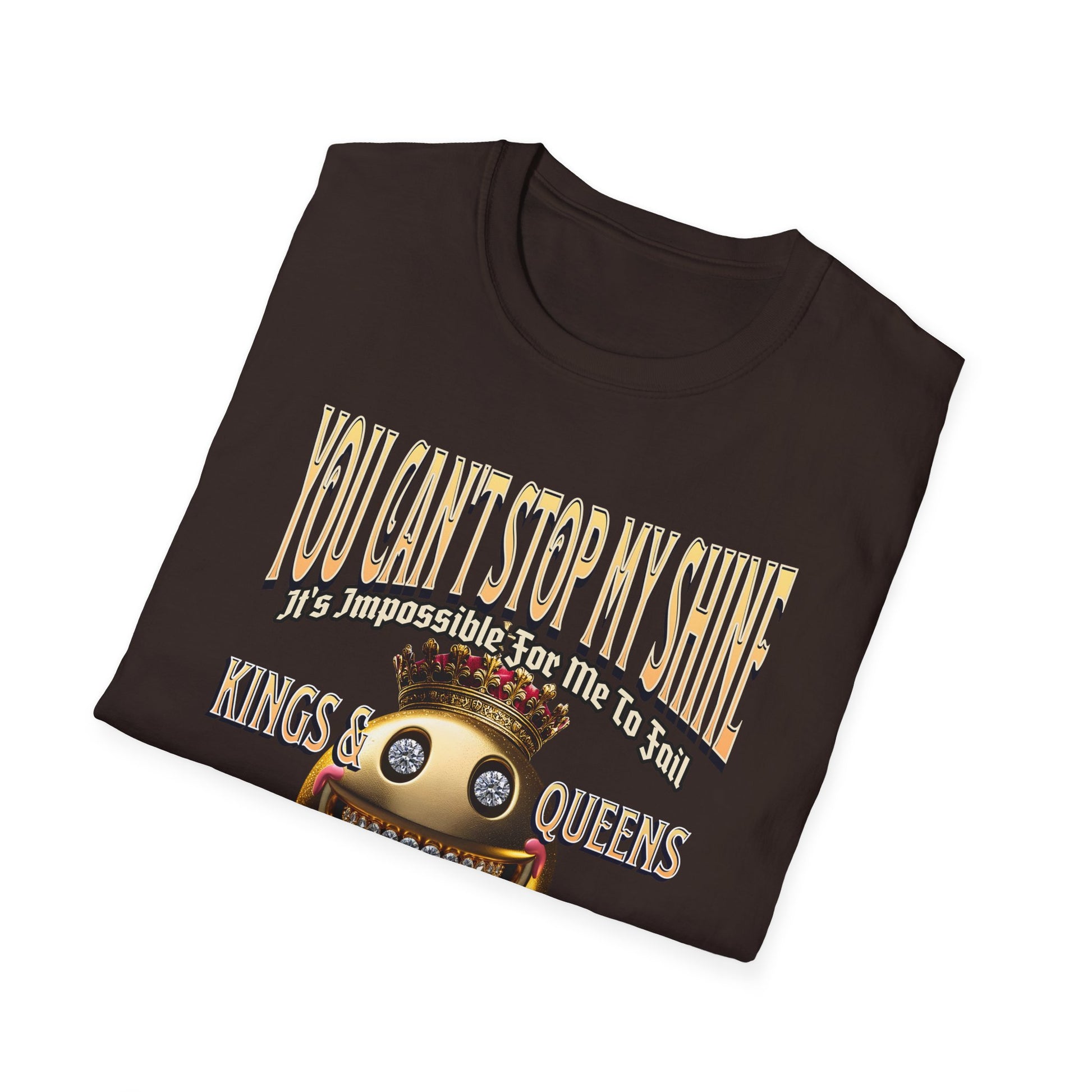 Dark Chocolate Kingdom Confidence Graphic Gold Happy Face Emoji Unisex T-Shirt: You Can’t Stop My Shine Tee, With GOD On My Side, Premium Casual-Tee